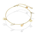 MR14TB007 Pulsera Tobillera Dama Oro Sólido 14K Mod Dijes Colgantes Love 1 cm Ajustable de 23 a 25 cm