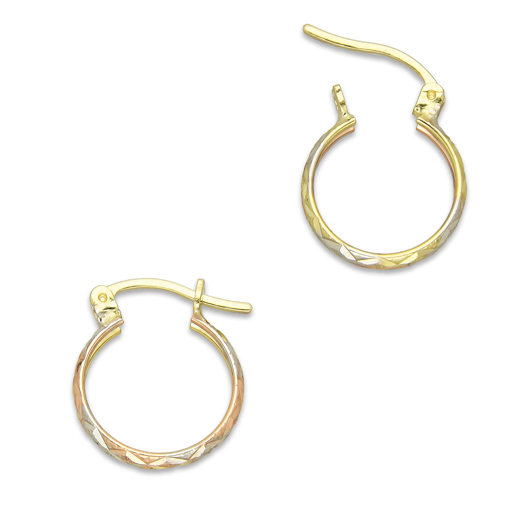 NR14AR001 Arete Arracada Oro Sólido 14K Florentino Diamantado Ancho 3 mm DIámetro 1.4 cm