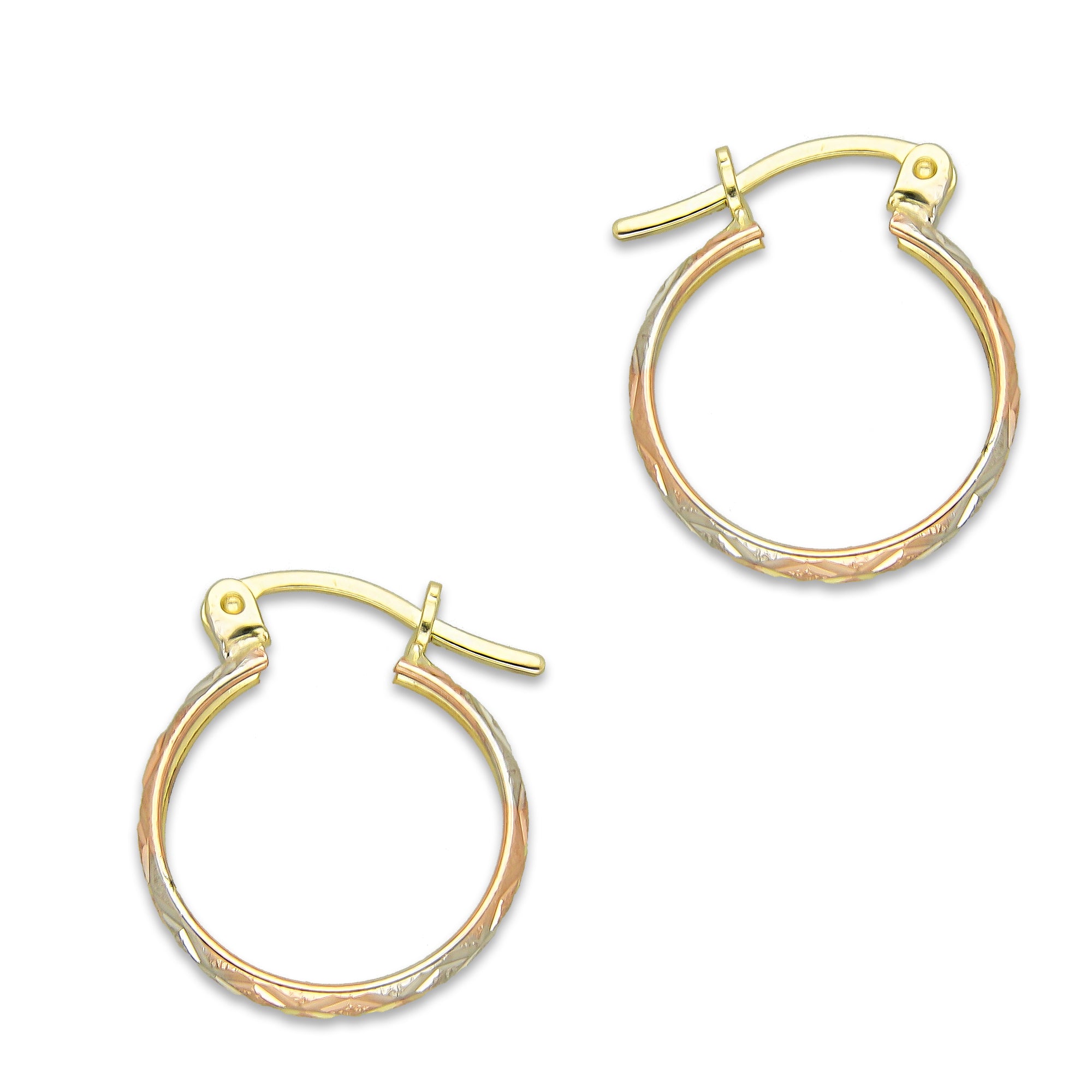 NR14AR002 Arete Arracada Oro Sólido 14K Florentino Diamantado Ancho 3 mm DIámetro 1.5 cm