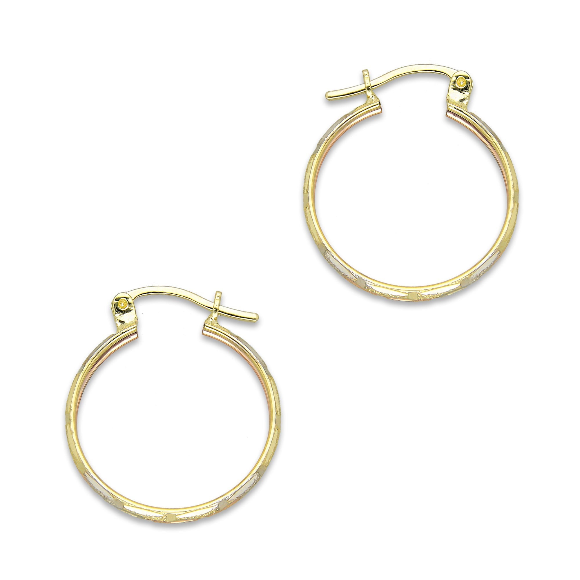 NR14AR003 Arete Arracada Oro Sólido 14K Florentino Diamantado Ancho 3 mm DIámetro 1.9 cm
