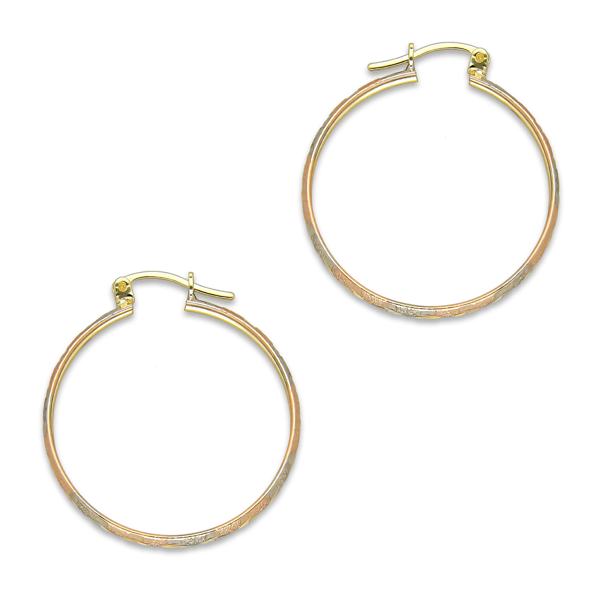 NR14AR005 Arete Arracada Oro Sólido 14K Florentino Diamantado Ancho 3 mm DIámetro 2.8 cm