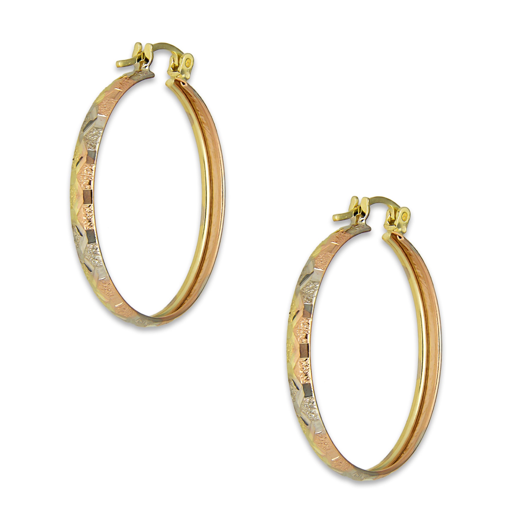 NR14AR005 Arete Arracada Oro Sólido 14K Florentino Diamantado Ancho 3 mm DIámetro 2.8 cm
