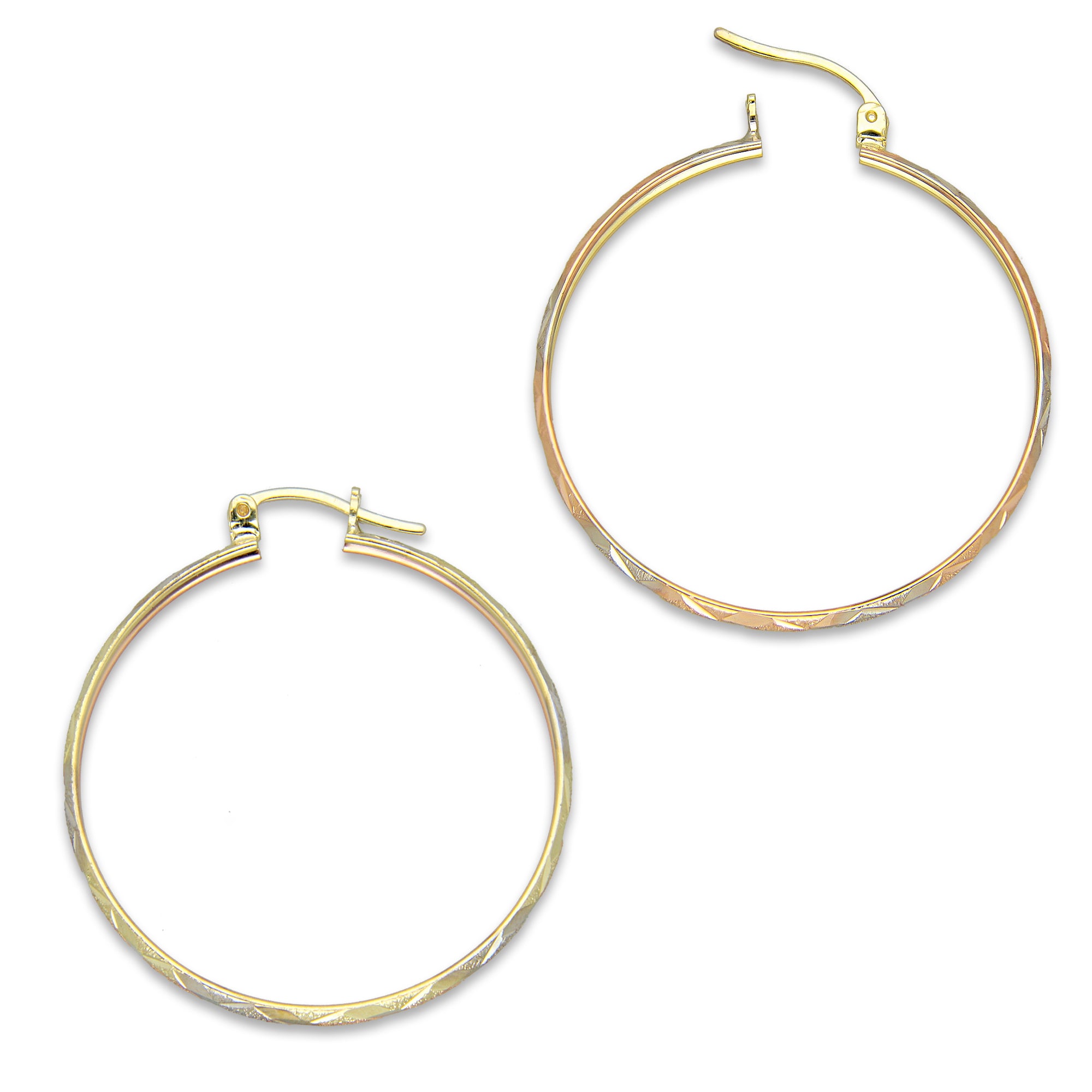 NR14AR006 Arete Arracada Oro Sólido 14K Florentino Diamantado Ancho 3 mm DIámetro 3.5 cm