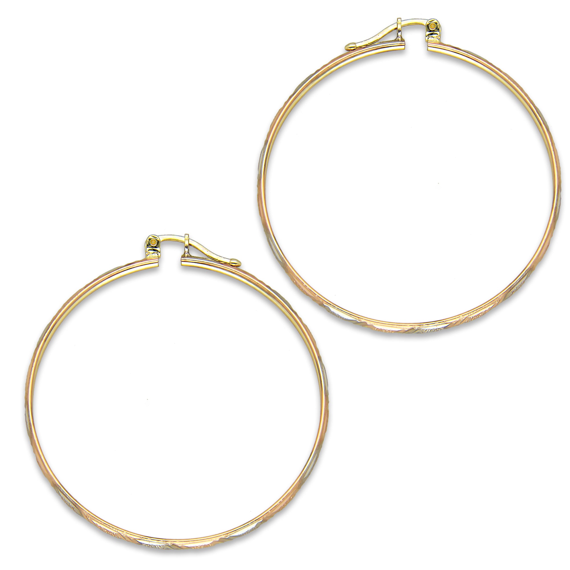 NR14AR007 Arete Arracada Oro Sólido 14K Florentino Diamantado Ancho 3 mm DIámetro 4.2 cm