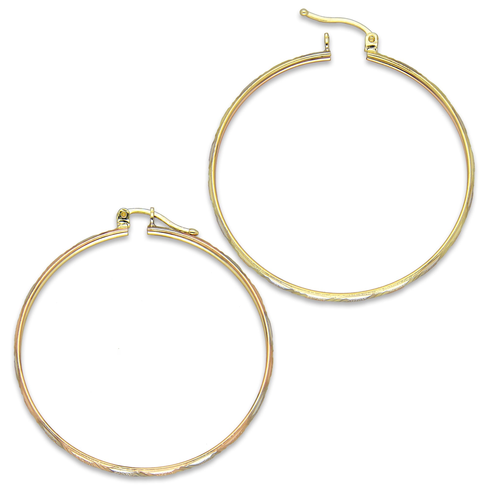 NR14AR007 Arete Arracada Oro Sólido 14K Florentino Diamantado Ancho 3 mm DIámetro 4.2 cm