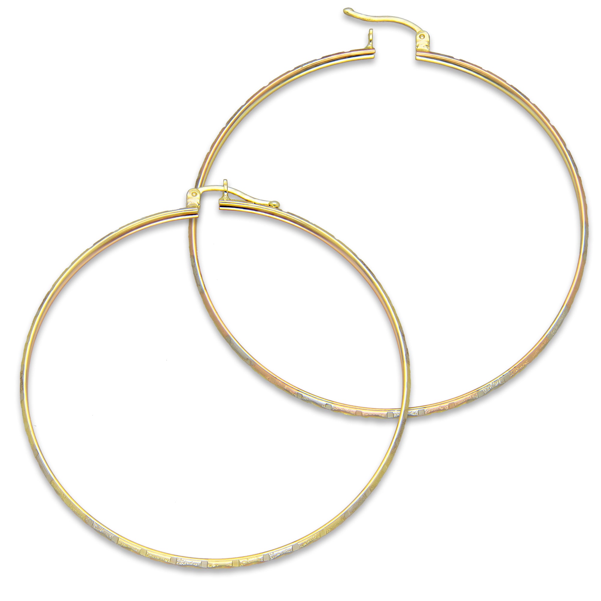 NR14AR009 Arete Arracada Oro Sólido 14K Florentino Diamantado Ancho 3 mm DIámetro 5.7 cm