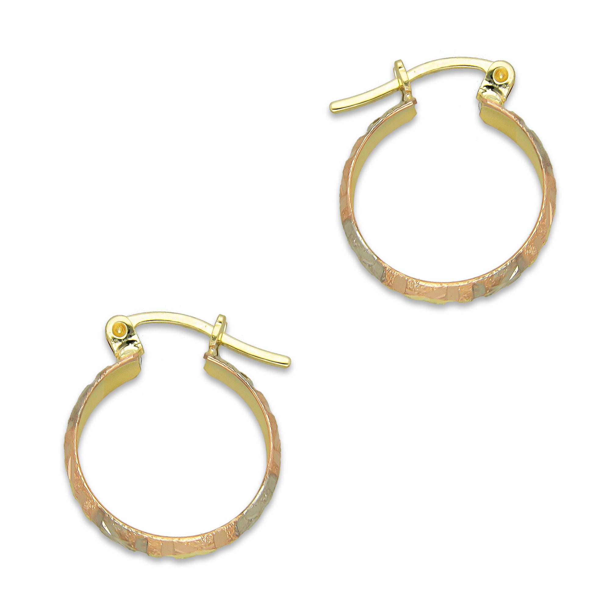 NR14AR010 Arete Arracada Oro Sólido 14K Florentino Diamantado Ancho 4.5 mm DIámetro 1.5 cm