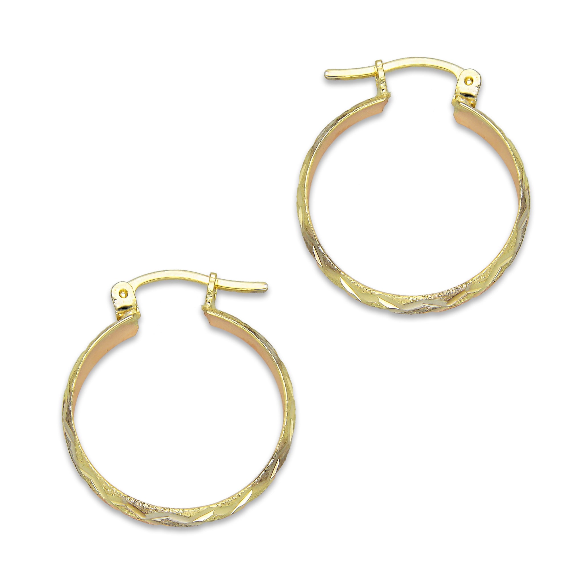 NR14AR011 Arete Arracada Oro Sólido 14K Florentino Diamantado Ancho 4.5 mm DIámetro 2 cm