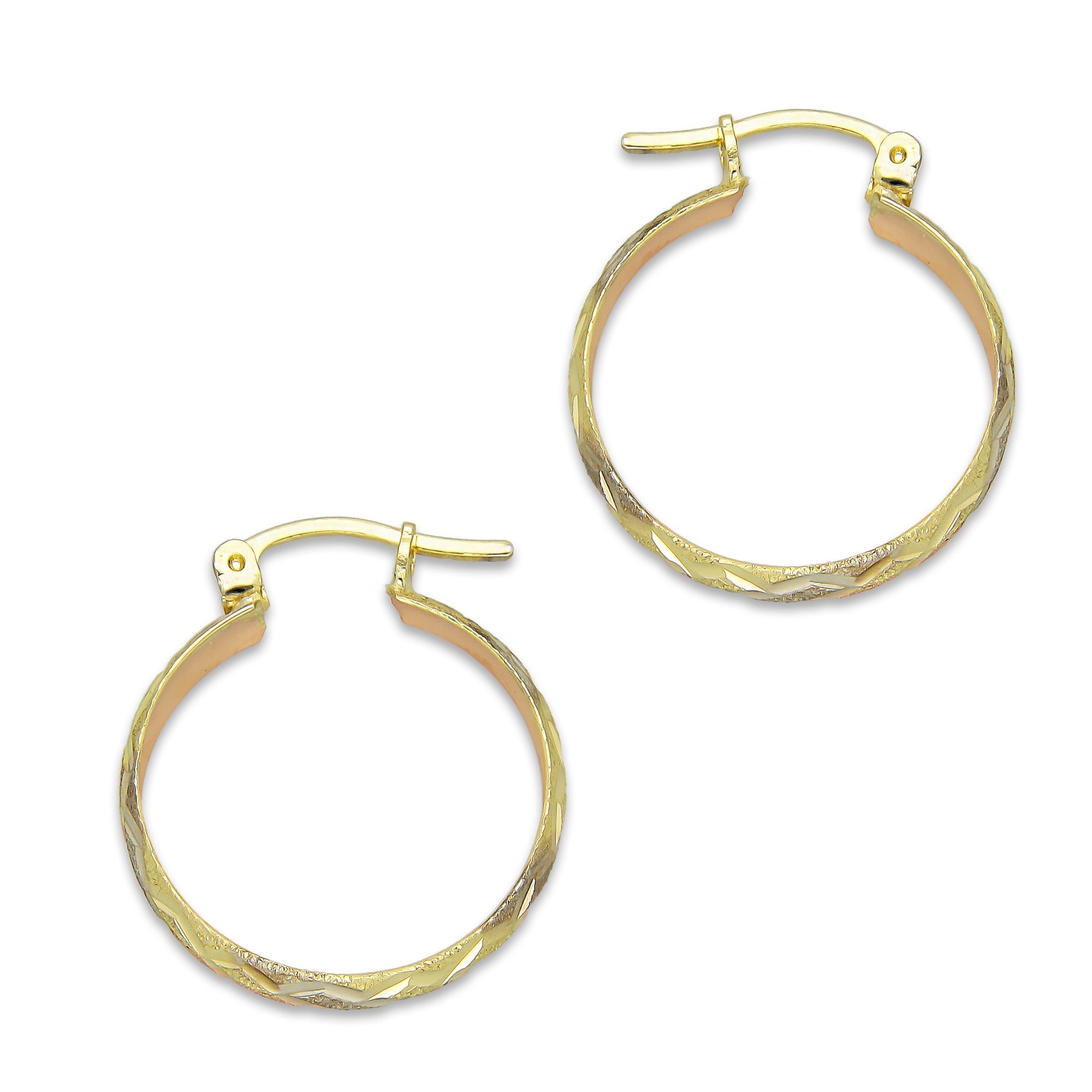 NR14AR011 Arete Arracada Oro Sólido 14K Florentino Diamantado Ancho 4.5 mm DIámetro 2 cm