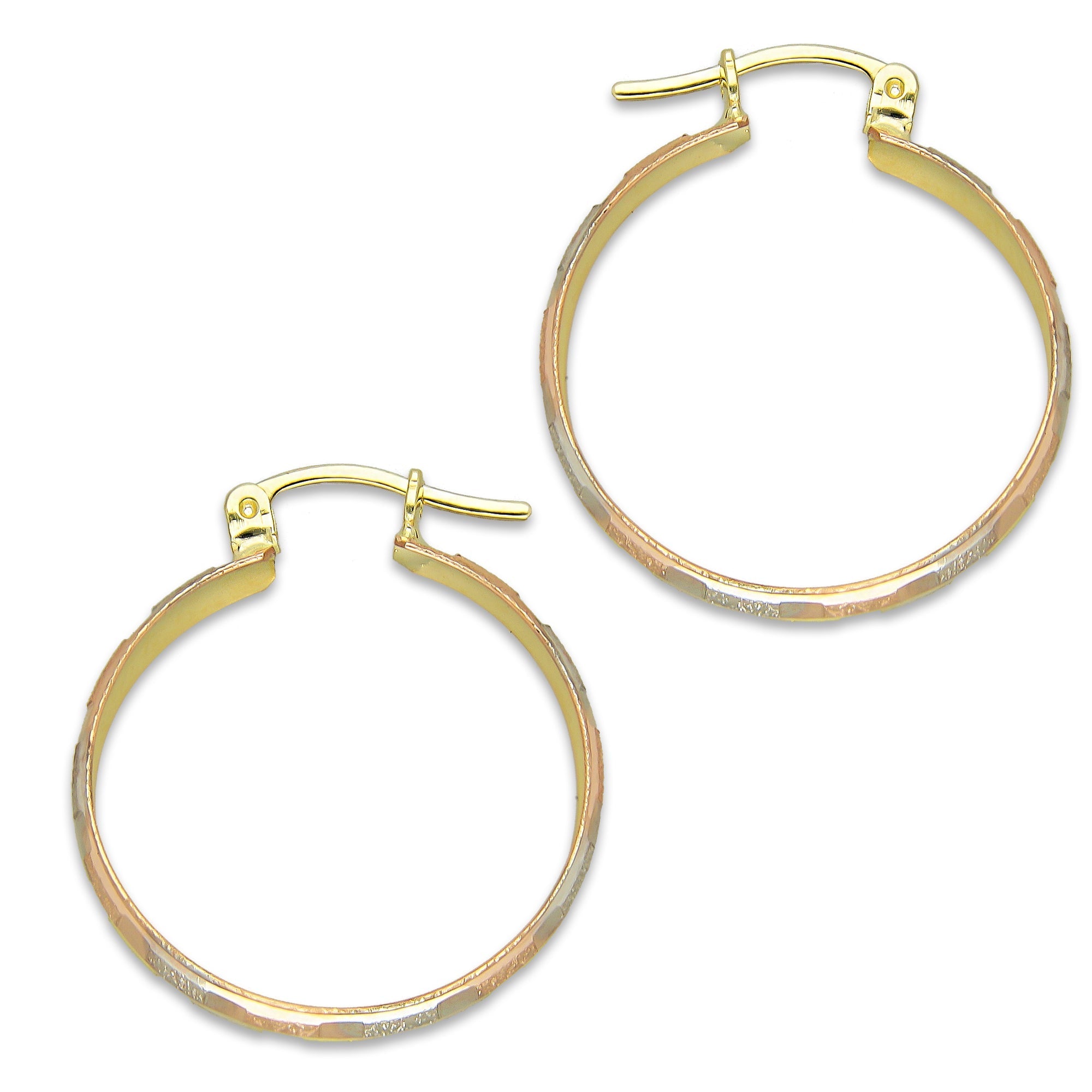 NR14AR012 Arete Arracada Oro Sólido 14K Florentino Diamantado Ancho 4.5 mm DIámetro 2.3 cm