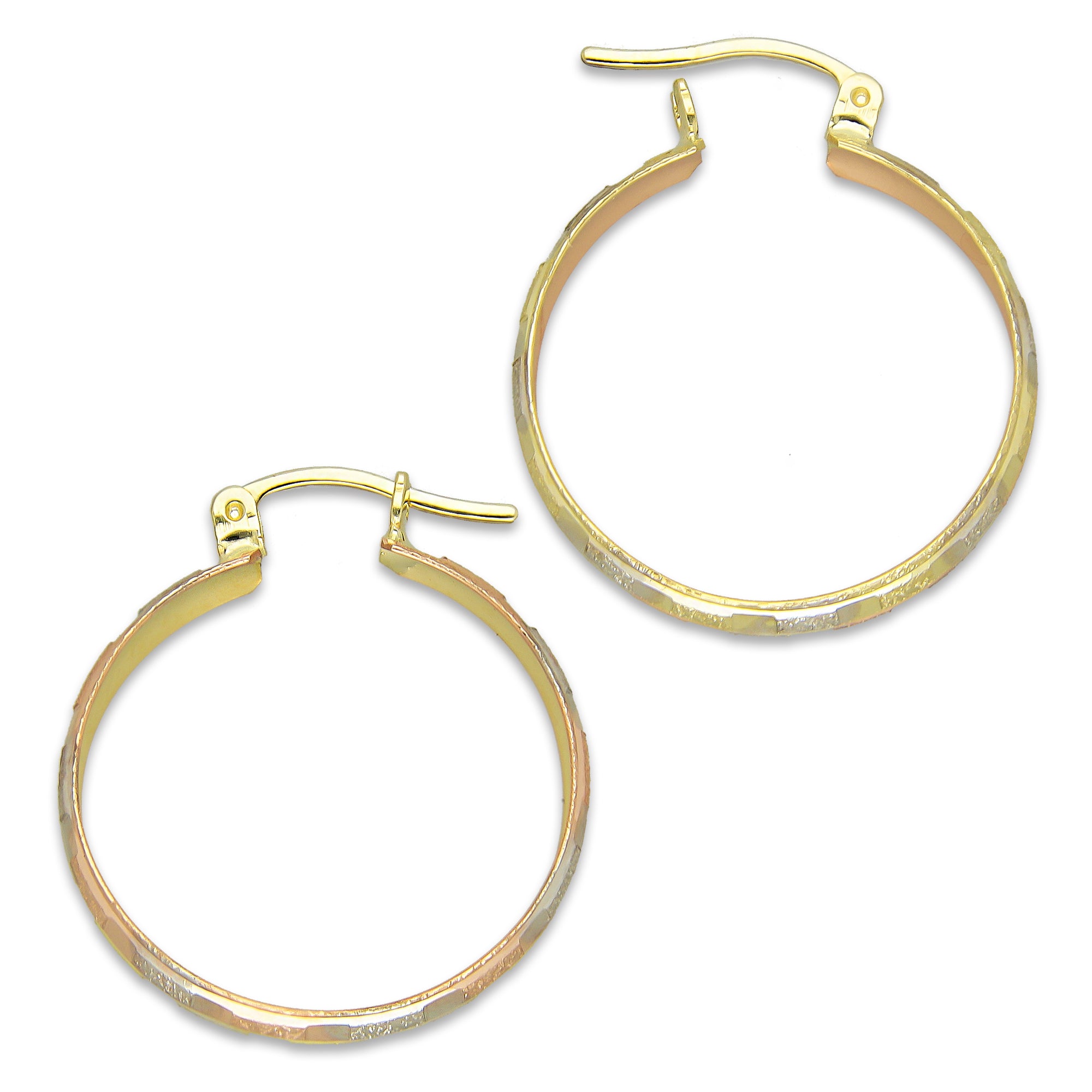 NR14AR012 Arete Arracada Oro Sólido 14K Florentino Diamantado Ancho 4.5 mm DIámetro 2.3 cm