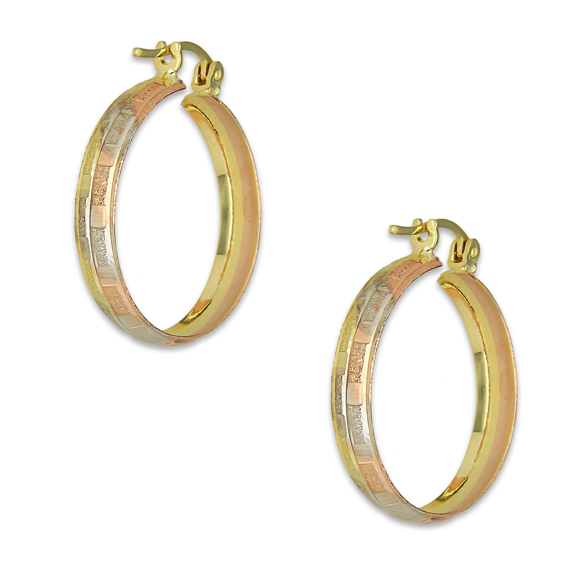 NR14AR012 Arete Arracada Oro Sólido 14K Florentino Diamantado Ancho 4.5 mm DIámetro 2.3 cm