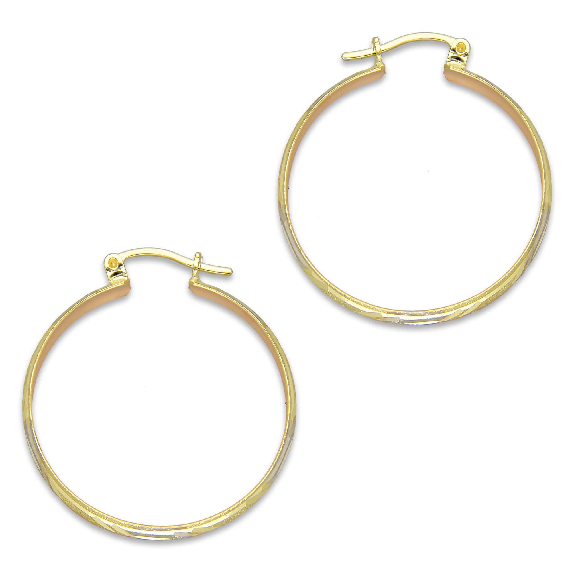 NR14AR013 Arete Arracada Oro Sólido 14K Florentino Diamantado Ancho 4.5 mm DIámetro 2.8 cm