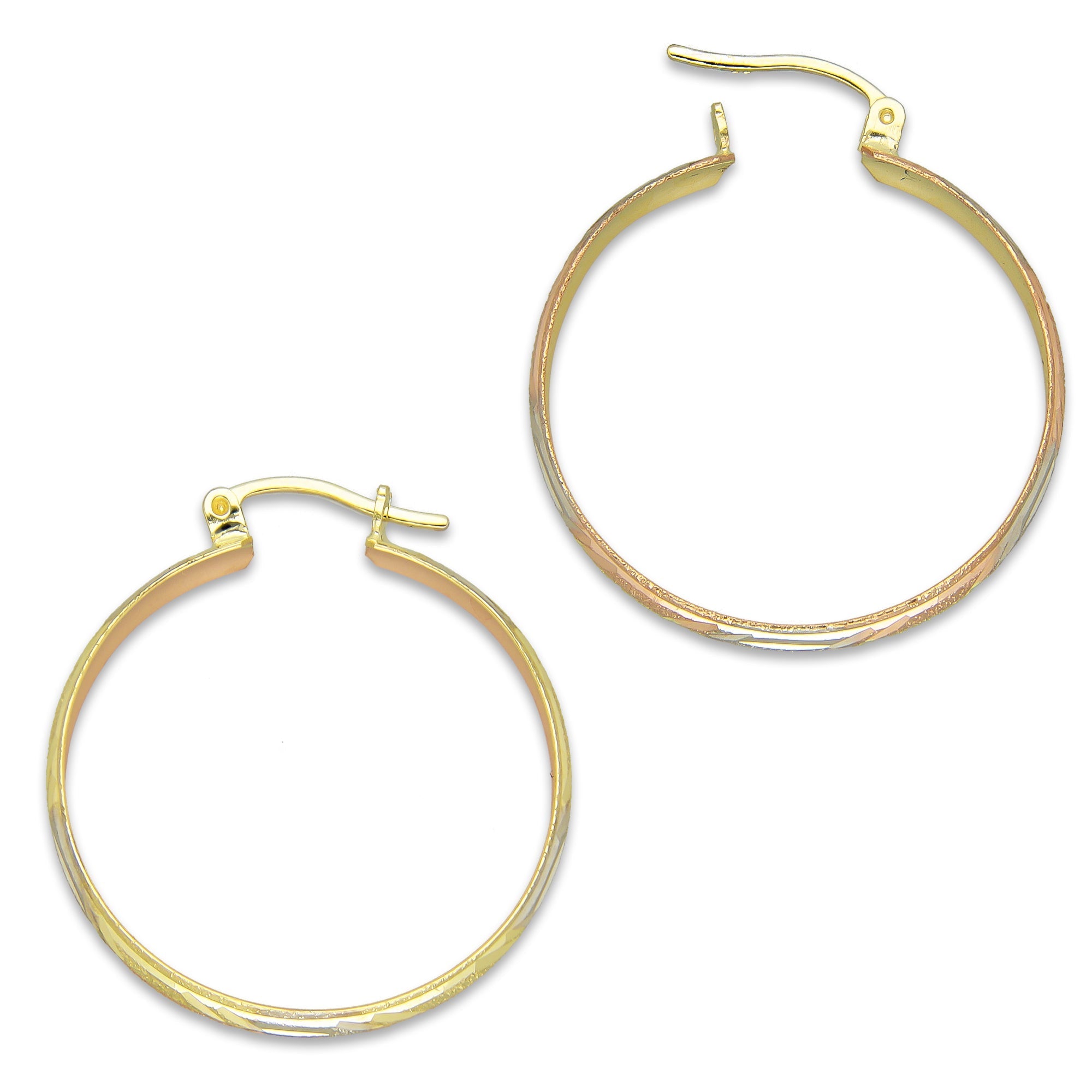 NR14AR013 Arete Arracada Oro Sólido 14K Florentino Diamantado Ancho 4.5 mm DIámetro 2.8 cm