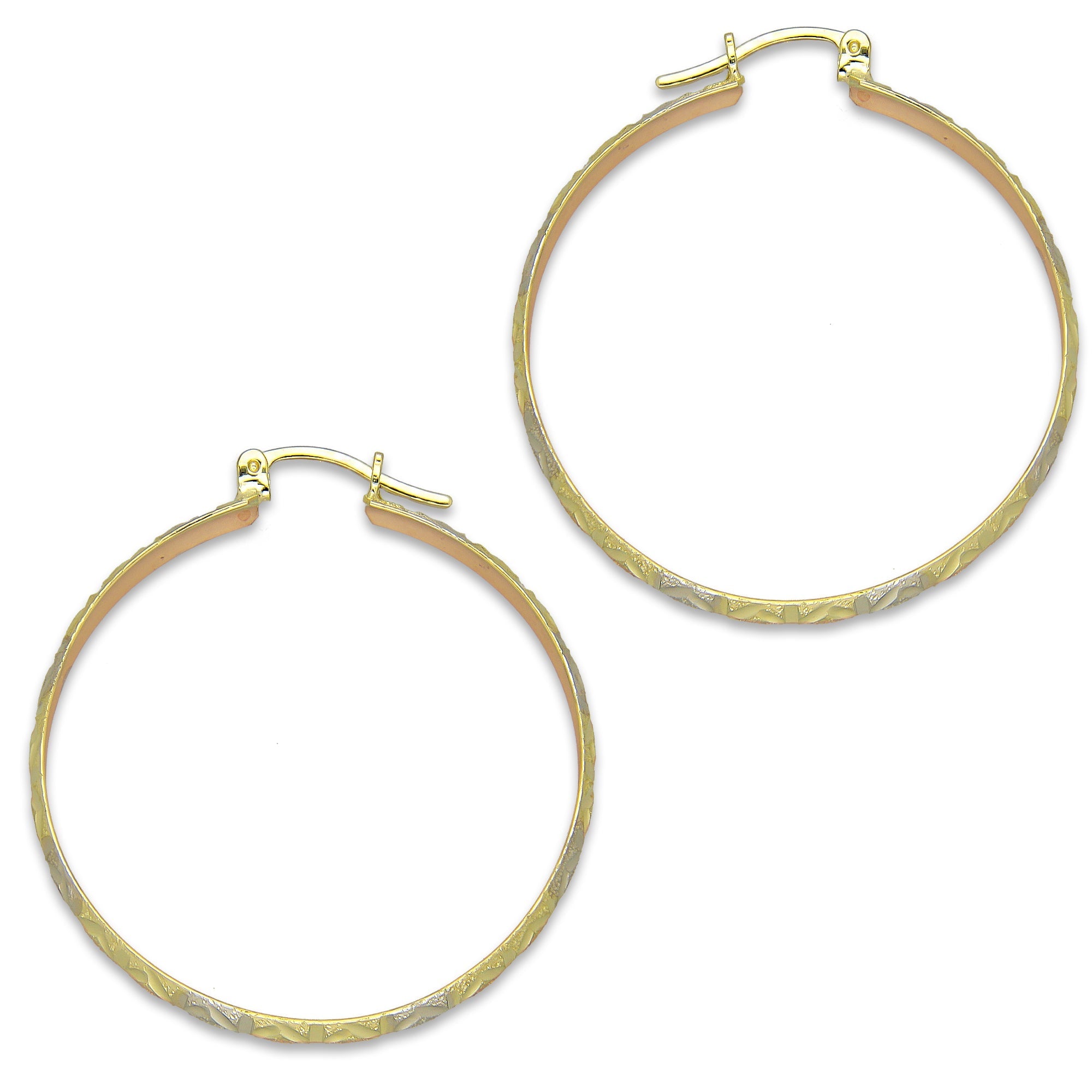 NR14AR014 Arete Arracada Oro Sólido 14K Florentino Diamantado Ancho 4.5 mm DIámetro 3.5 cm