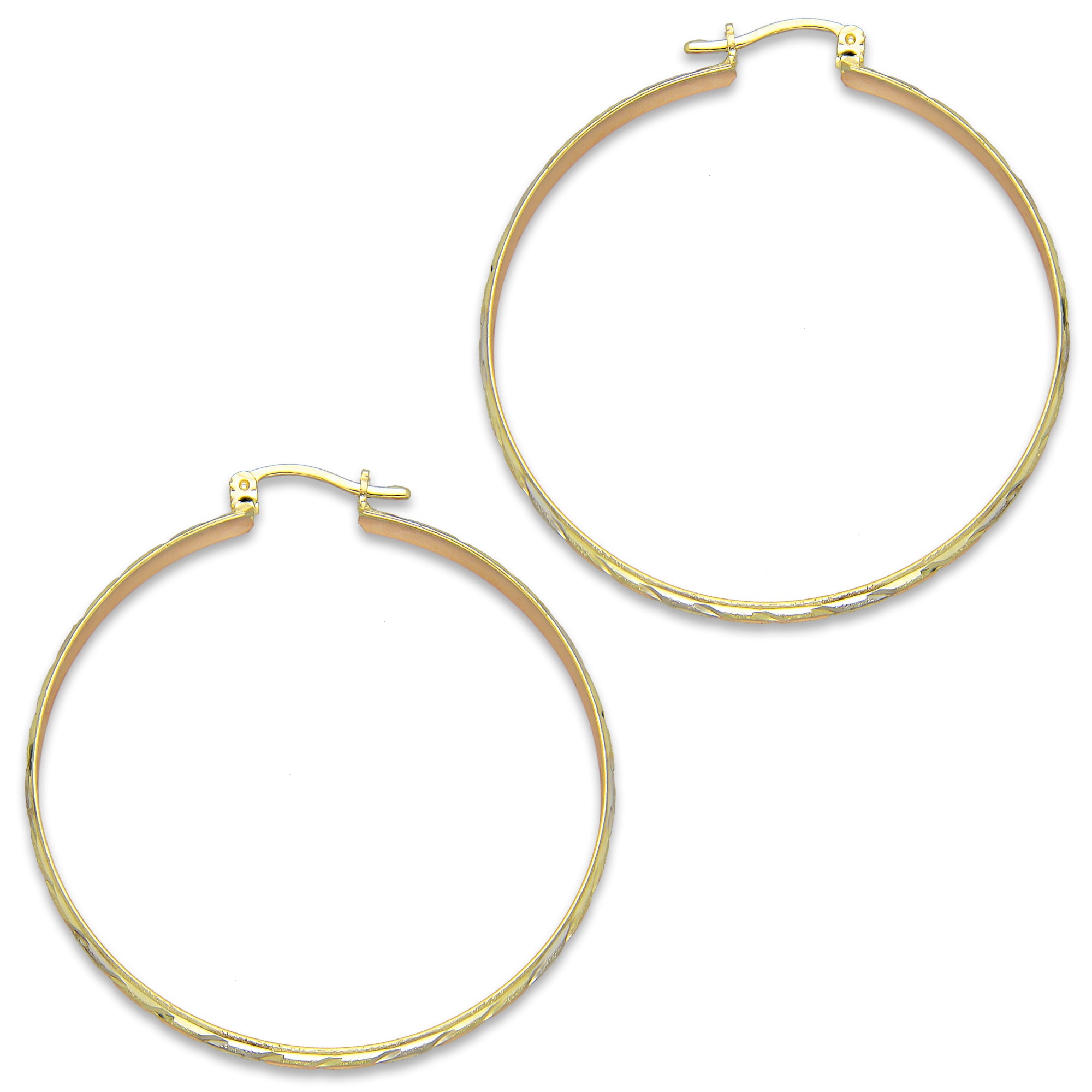 NR14AR015 Arete Arracada Oro Sólido 14K Florentino Diamantado Ancho 4.5 mm DIámetro 4.3 cm
