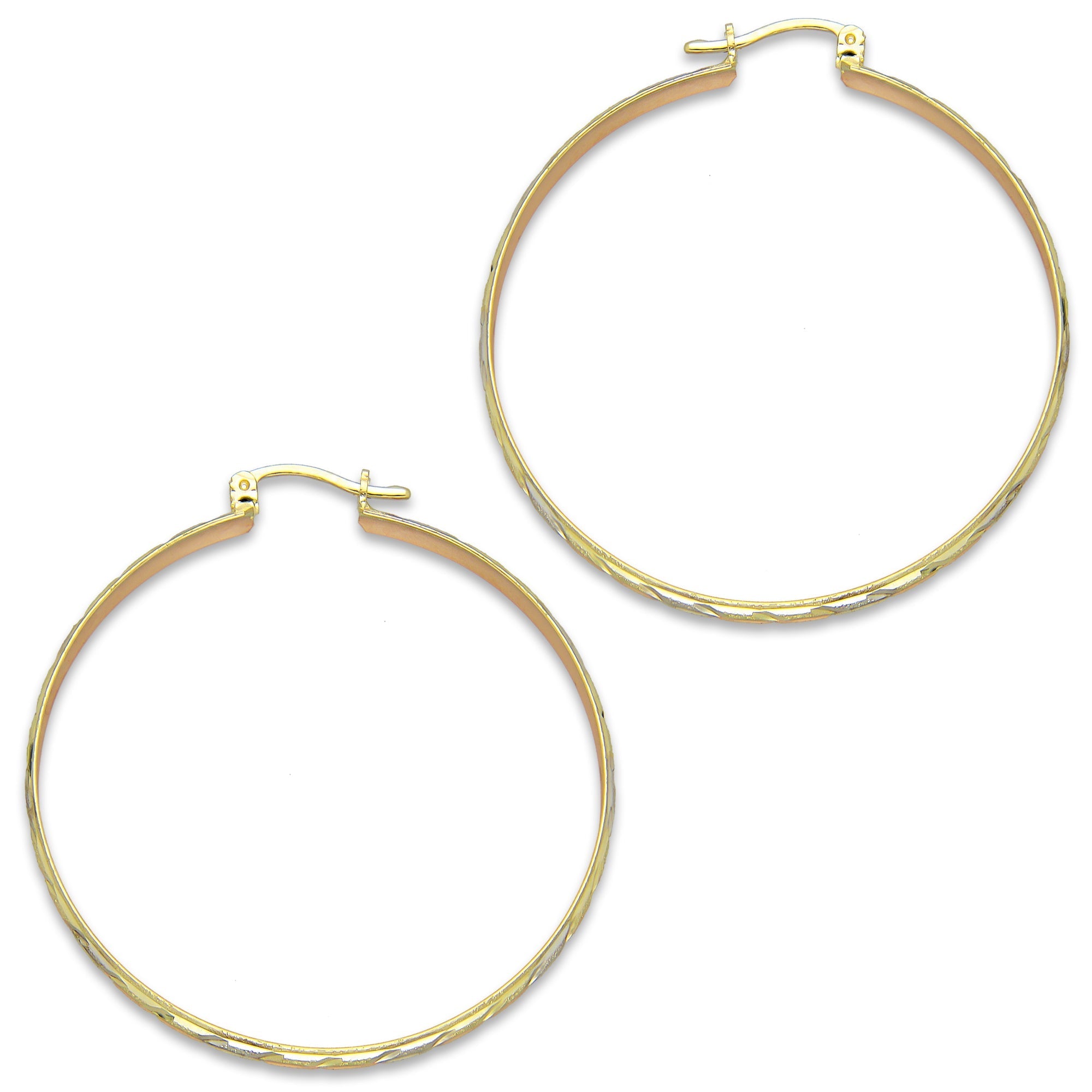 NR14AR015 Arete Arracada Oro Sólido 14K Florentino Diamantado Ancho 4.5 mm DIámetro 4.3 cm