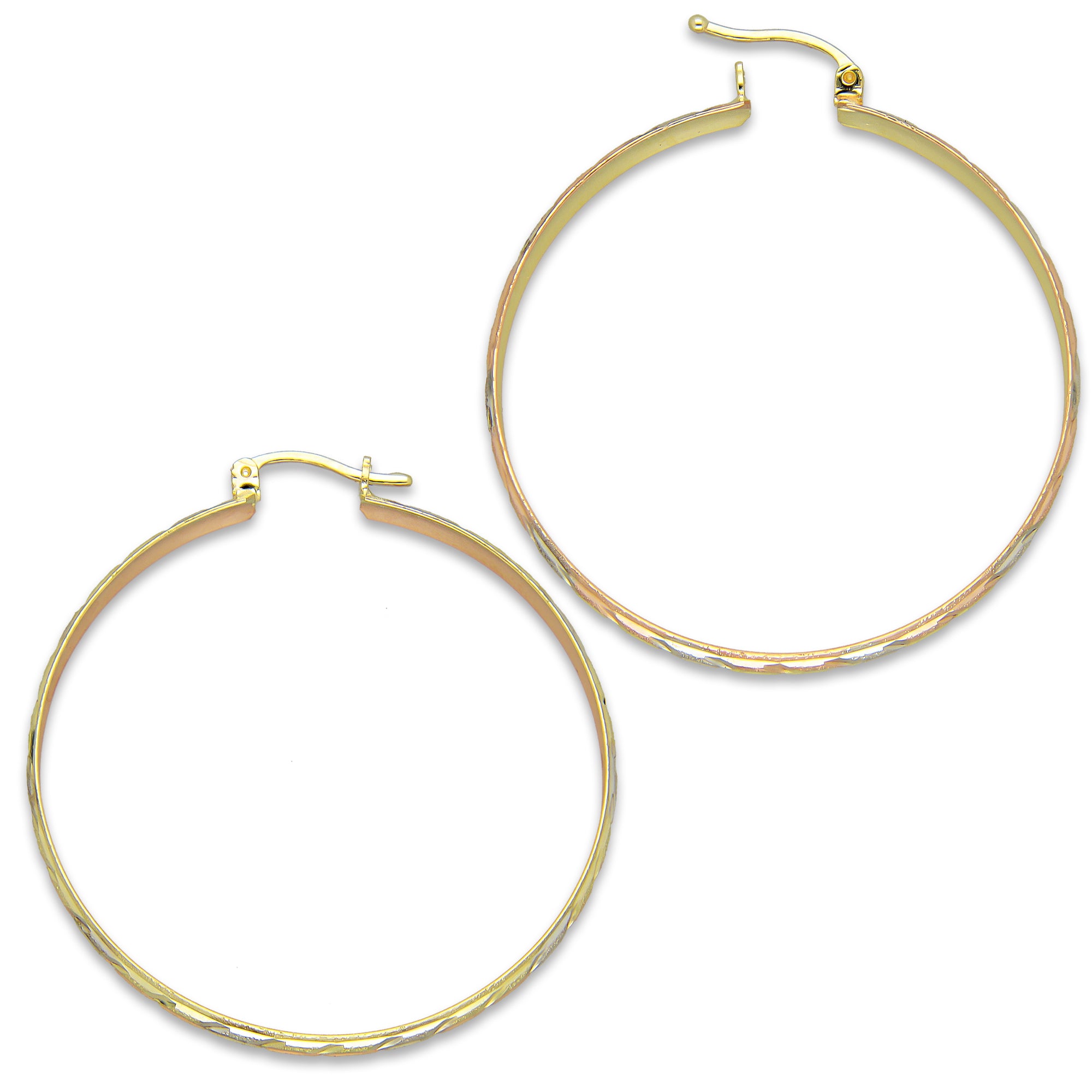 NR14AR015 Arete Arracada Oro Sólido 14K Florentino Diamantado Ancho 4.5 mm DIámetro 4.3 cm