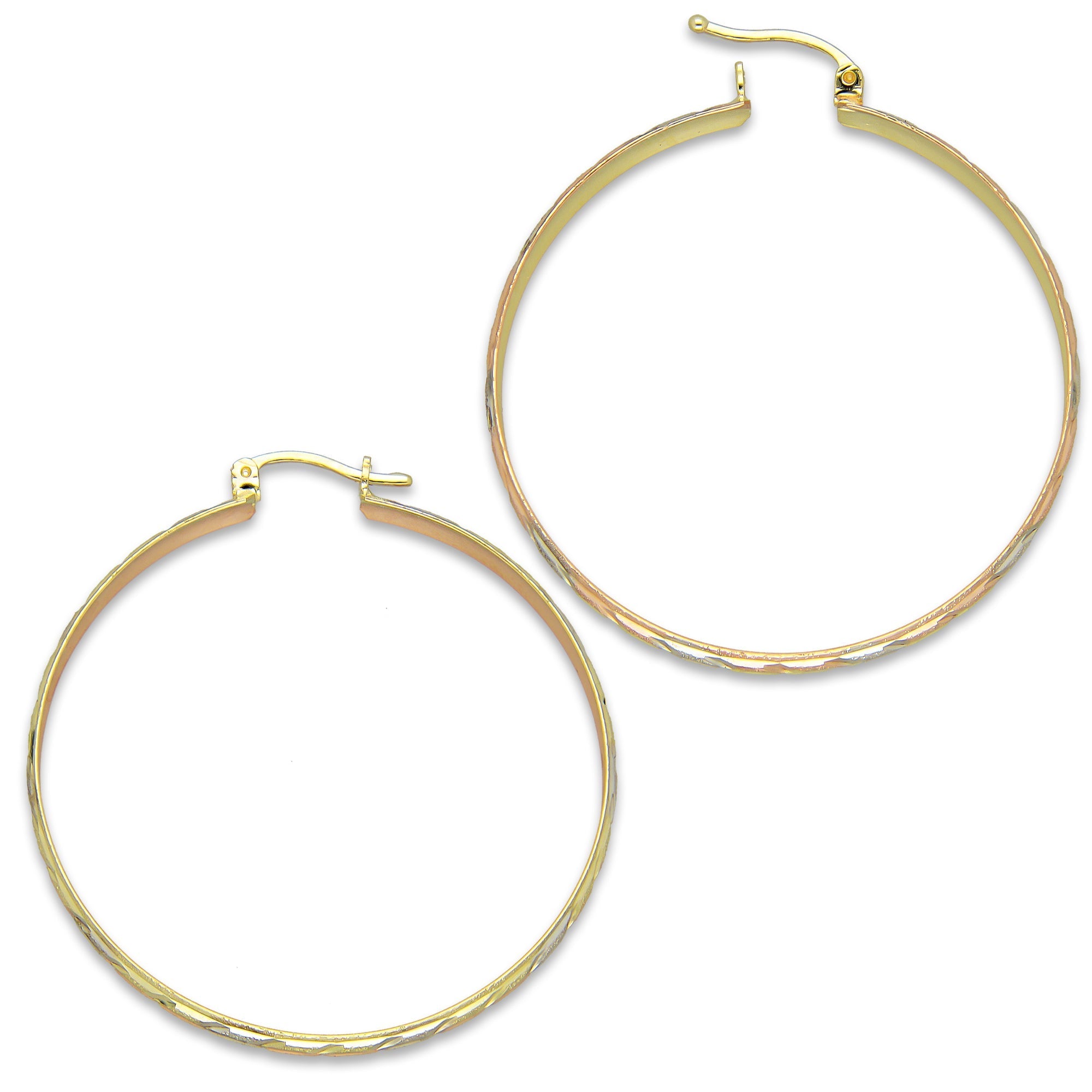 NR14AR015 Arete Arracada Oro Sólido 14K Florentino Diamantado Ancho 4.5 mm DIámetro 4.3 cm