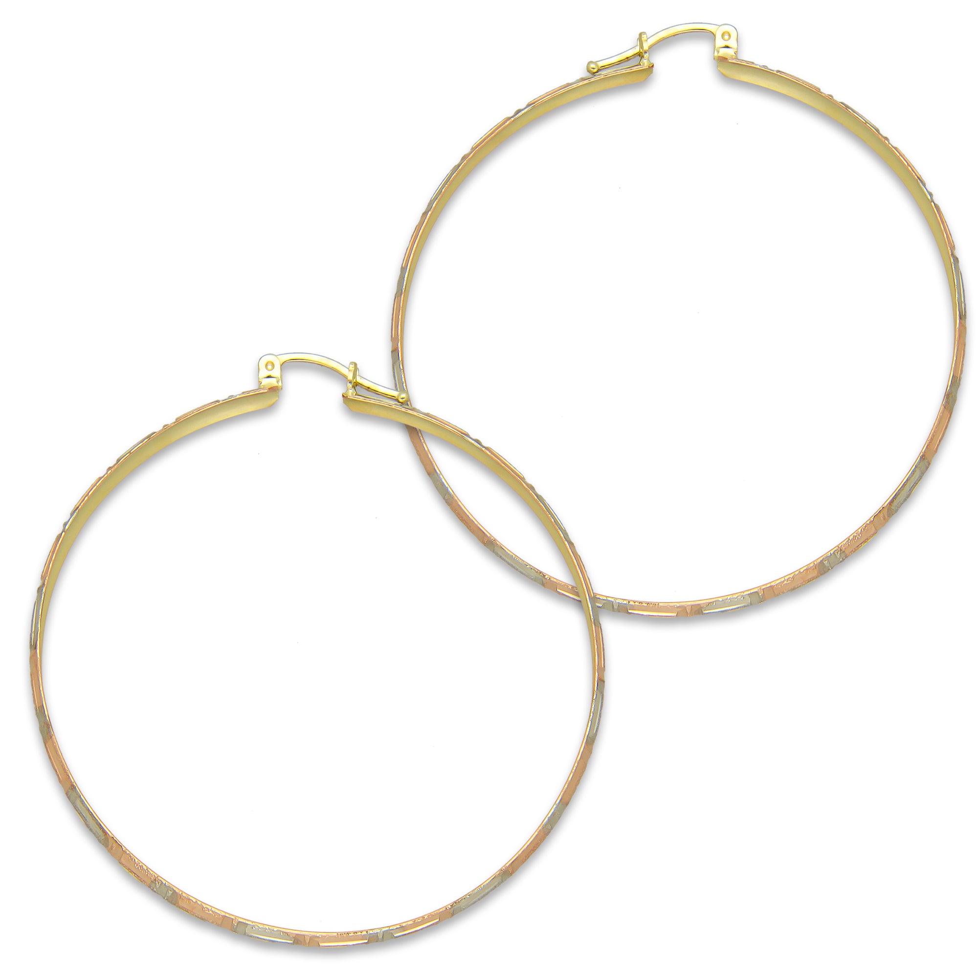 NR14AR016 Arete Arracada Oro Sólido 14K Florentino Diamantado Ancho 4.5 mm DIámetro 5.2 cm
