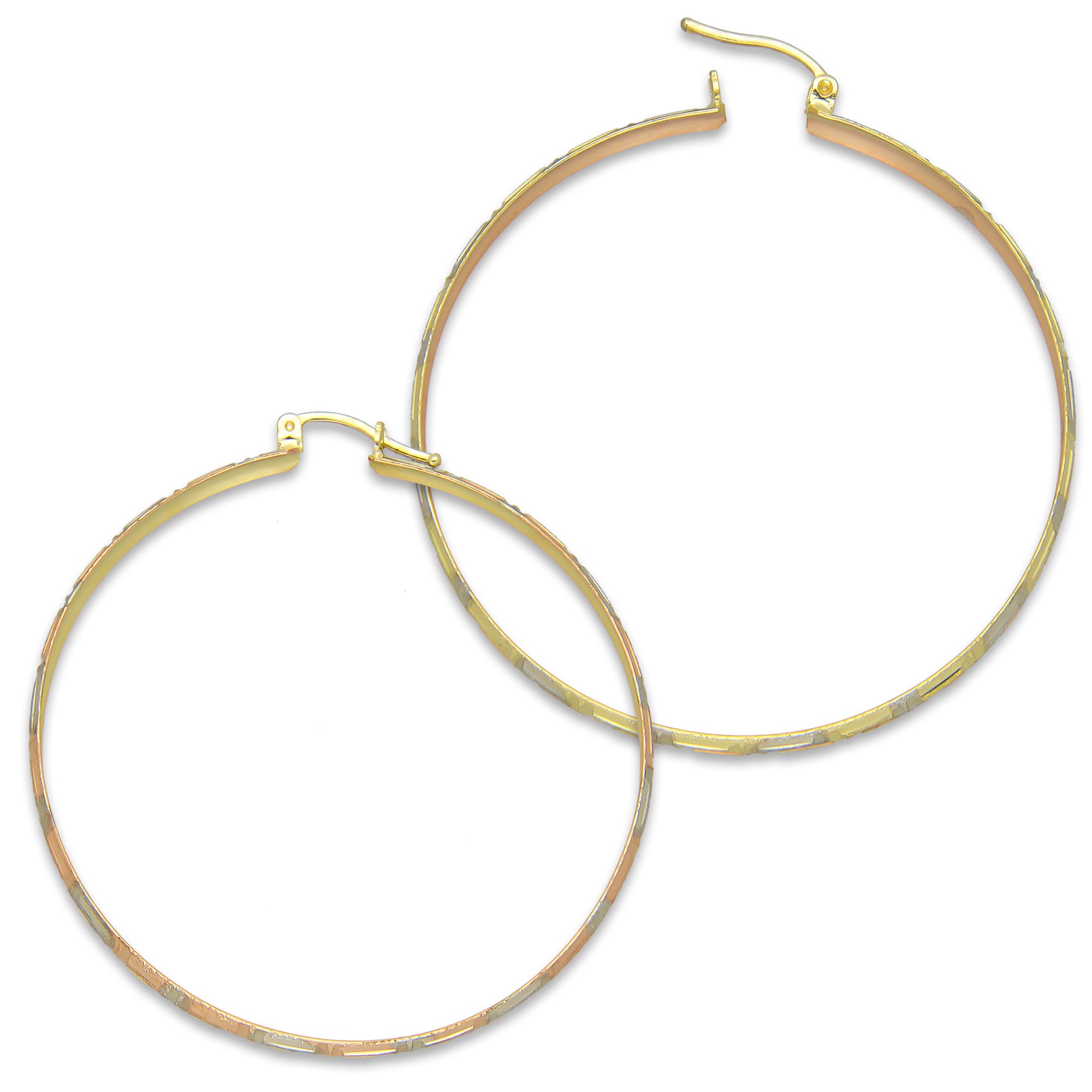 NR14AR016 Arete Arracada Oro Sólido 14K Florentino Diamantado Ancho 4.5 mm DIámetro 5.2 cm