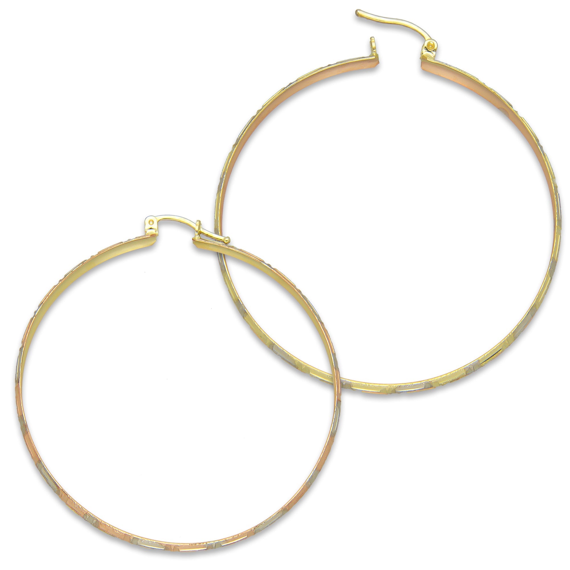 NR14AR016 Arete Arracada Oro Sólido 14K Florentino Diamantado Ancho 4.5 mm DIámetro 5.2 cm