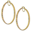 NR14AR017 Arete Arracada Oro Sólido 14K Florentino Diamantado Ancho 4.5 mm DIámetro 5.8 cm