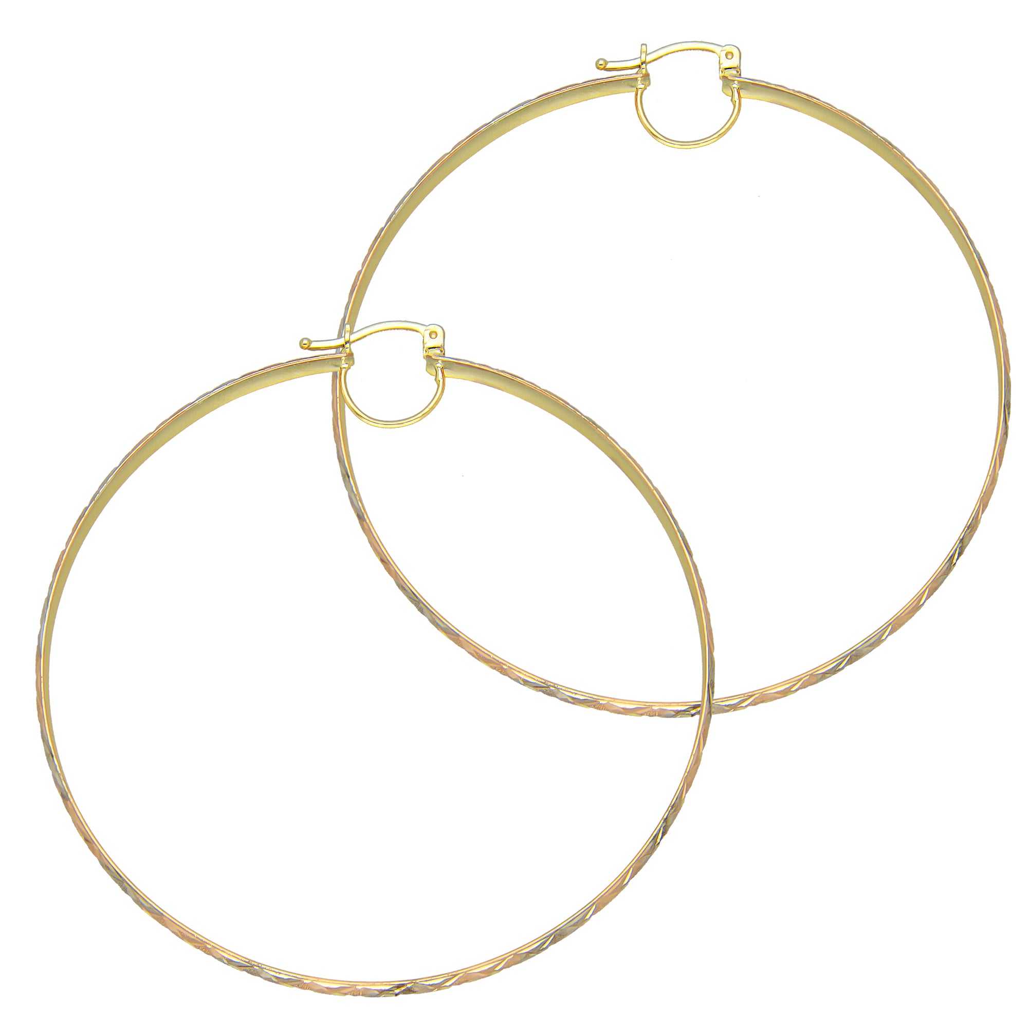 NR14AR018 Arete Arracada Oro Sólido 14K Florentino Diamantado Ancho 4.5 mm DIámetro 6.4 cm