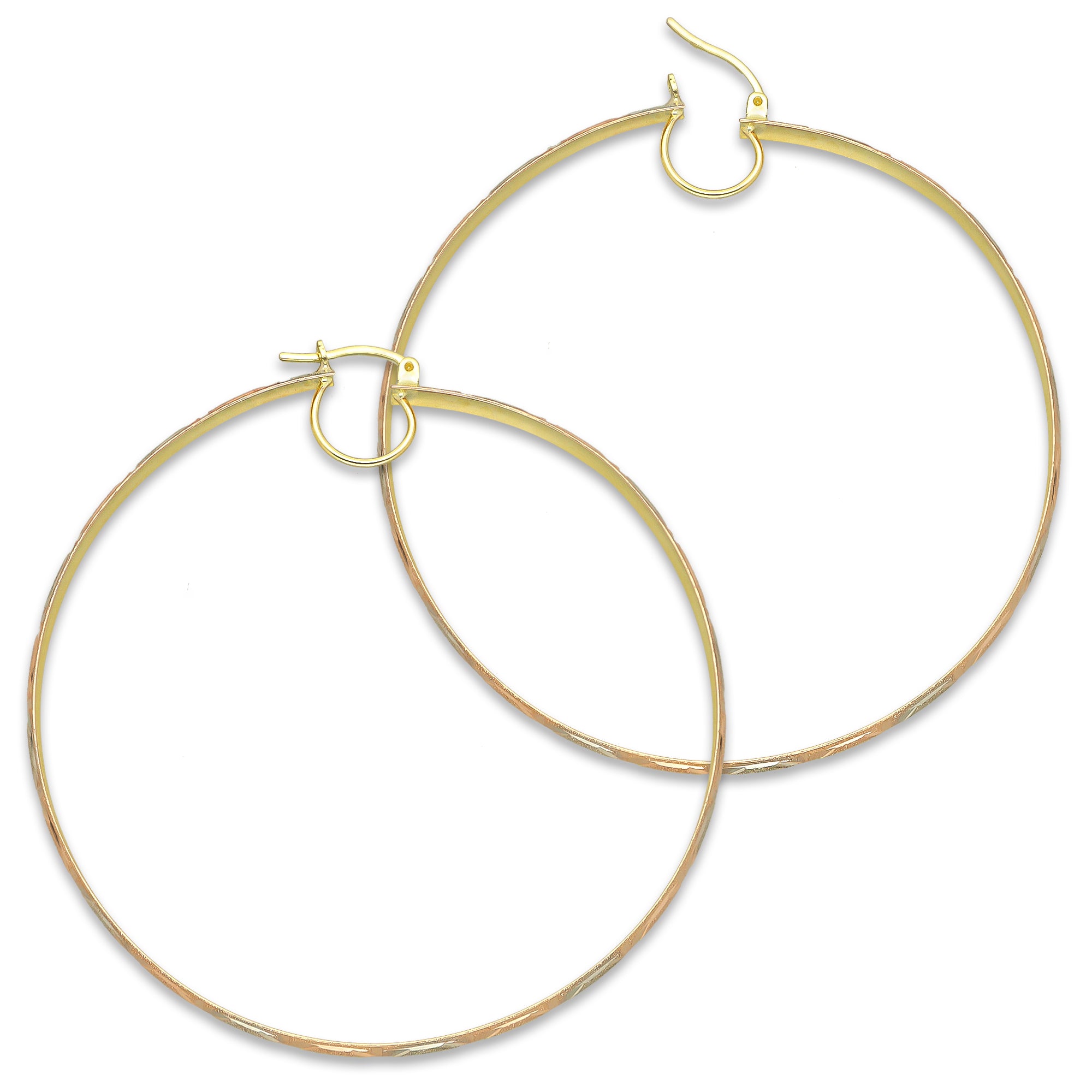NR14AR019 Arete Arracada Oro Sólido 14K Florentino Diamantado Ancho 4.5 mm DIámetro 6.6 cm
