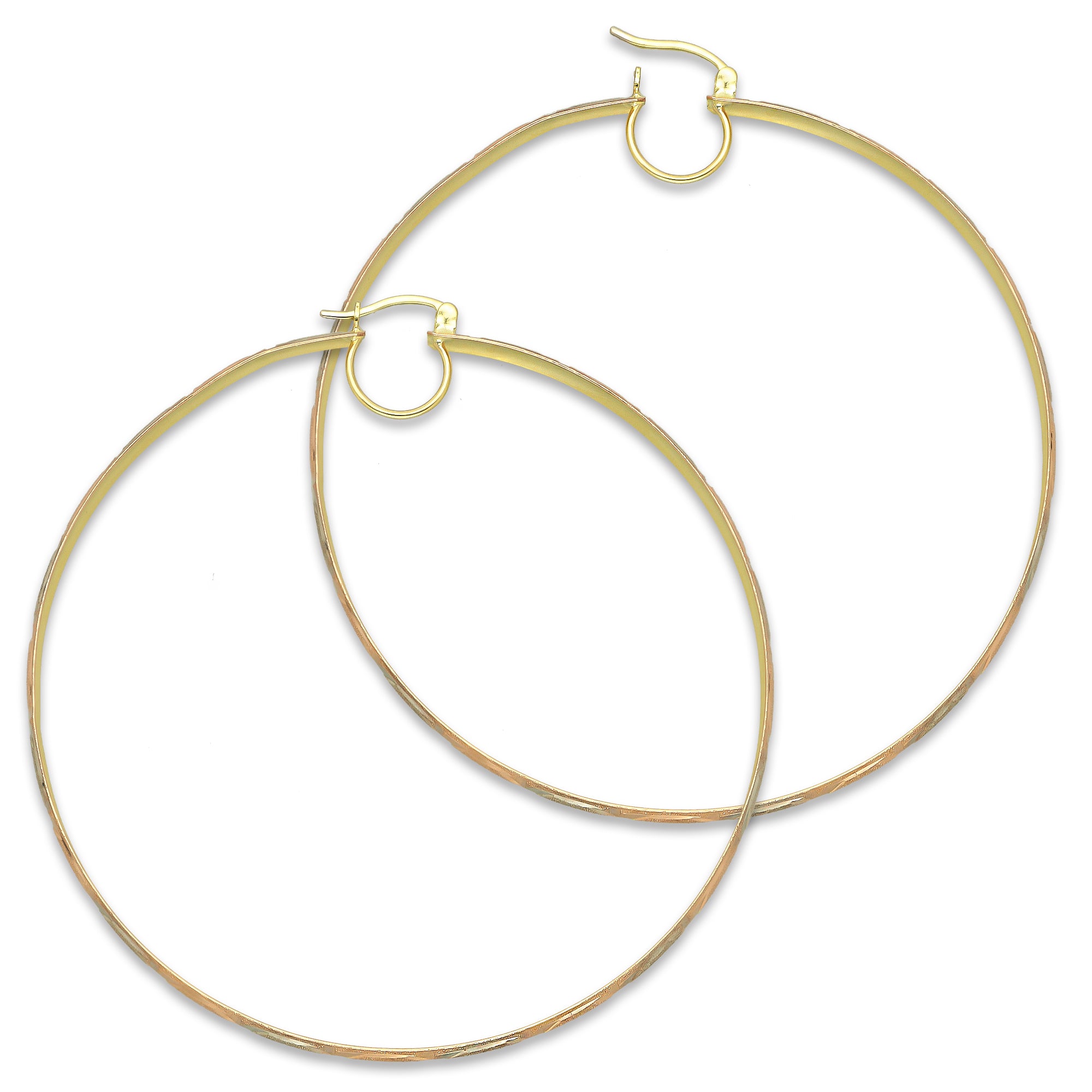 NR14AR020 Arete Arracada Oro Sólido 14K Florentino Diamantado Ancho 4.5 mm DIámetro 7.3 cm