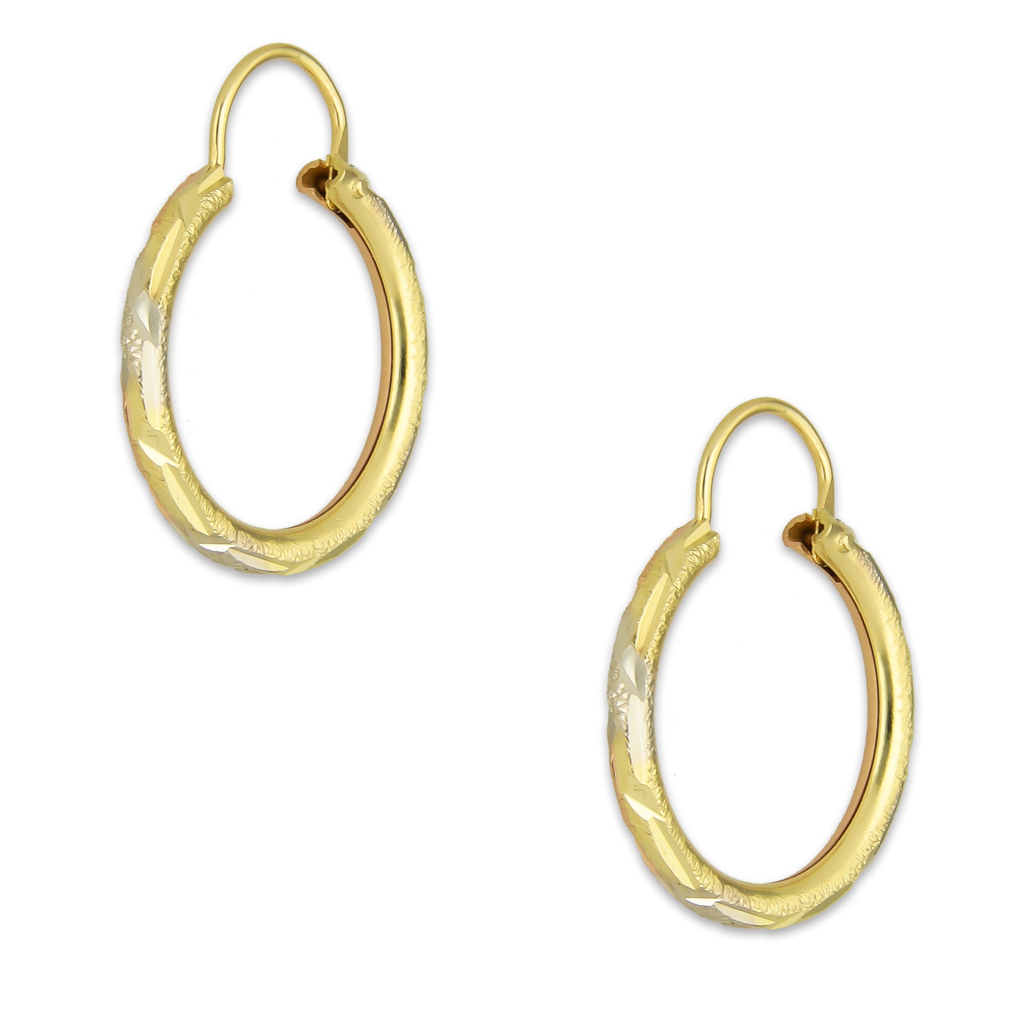 NR14AR021 Arete Arracada Oro Sólido 14K Tubo 2 mm Láser Florentino Diamantado DIámetro 1.7 cm