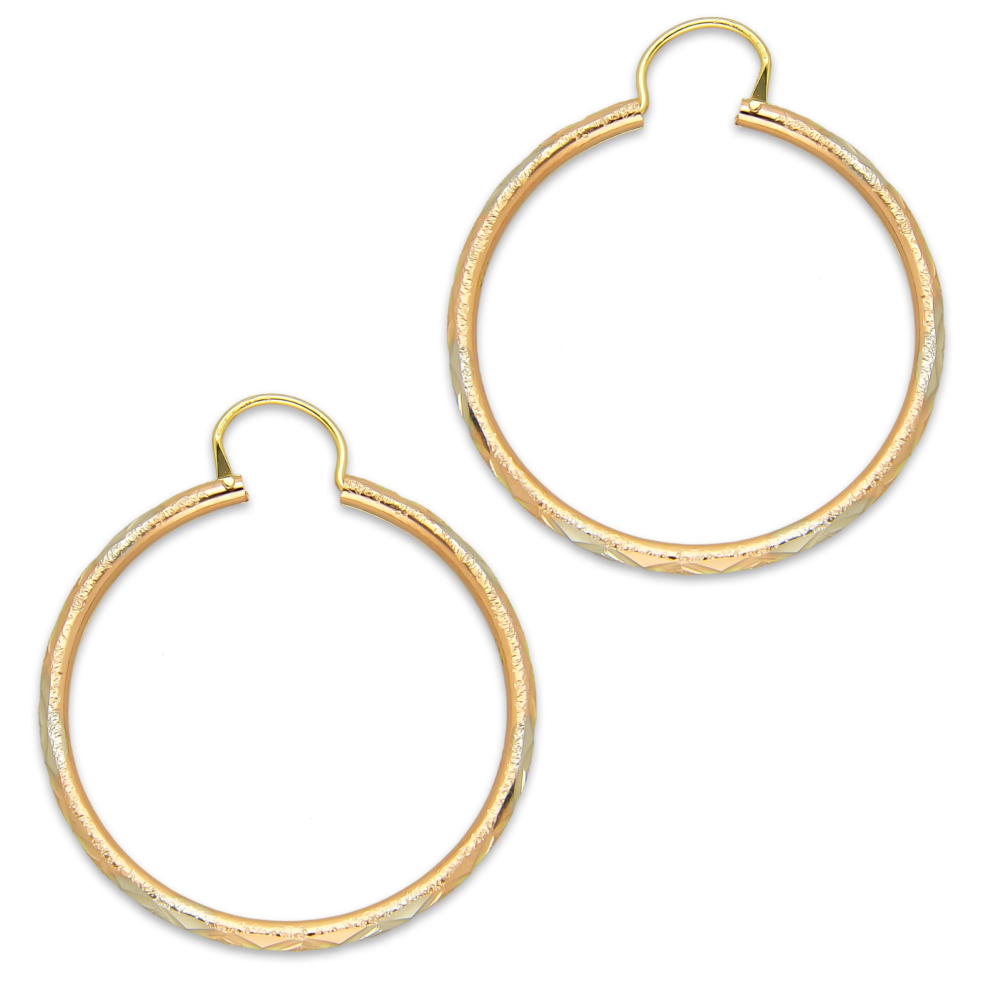 NR14AR024 Arete Arracada Oro Sólido 14K Tubo 2 mm Láser Florentino Diamantado DIámetro 2.9 cm