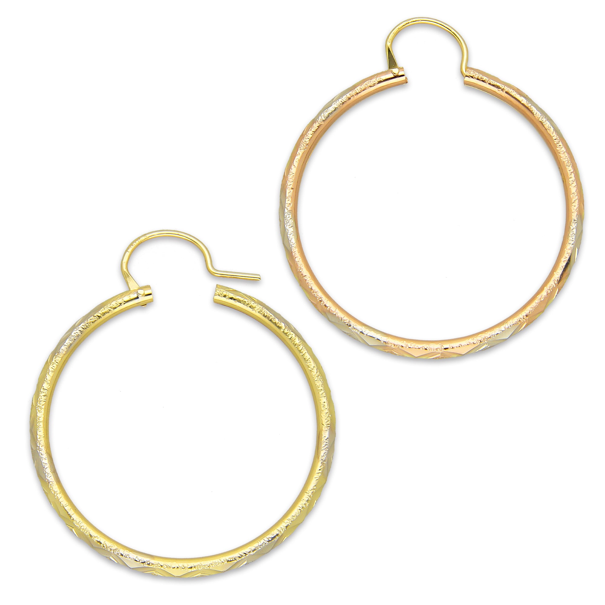 NR14AR024 Arete Arracada Oro Sólido 14K Tubo 2 mm Láser Florentino Diamantado DIámetro 2.9 cm