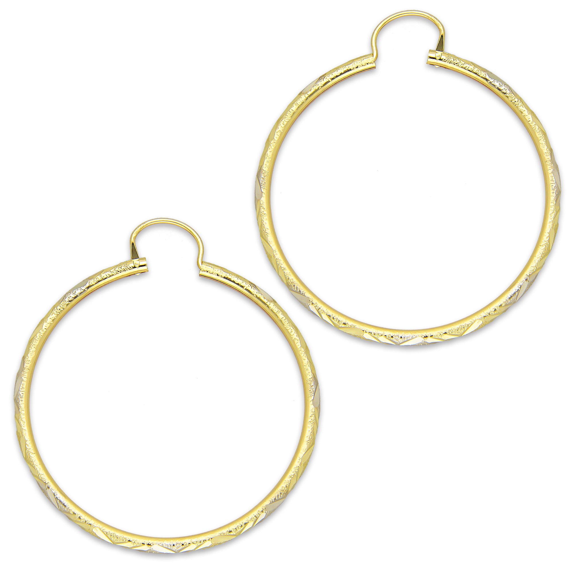 NR14AR025 Arete Arracada Oro Sólido 14K Tubo 2 mm Láser Florentino Diamantado DIámetro 3.6 cm