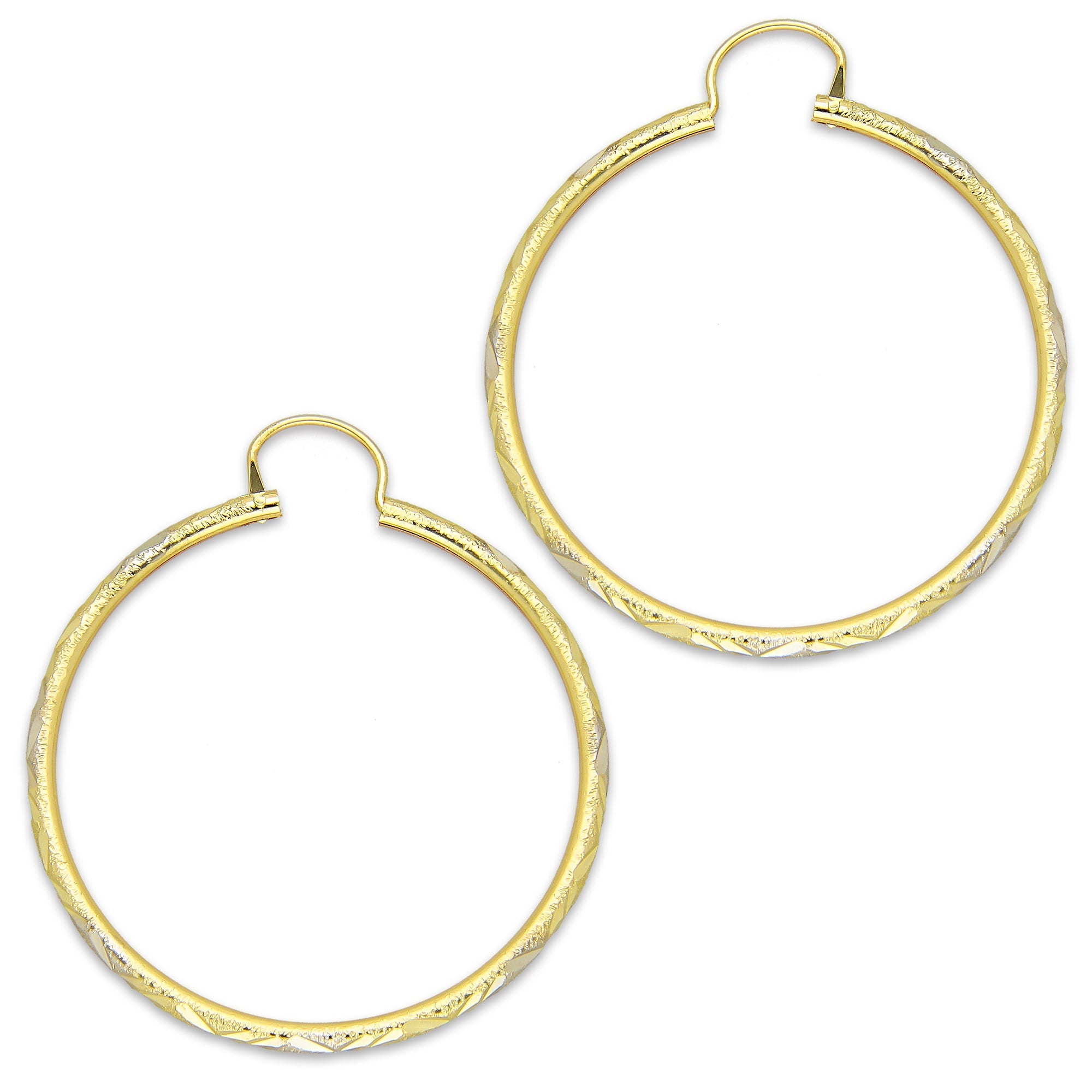 NR14AR025 Arete Arracada Oro Sólido 14K Tubo 2 mm Láser Florentino Diamantado DIámetro 3.6 cm