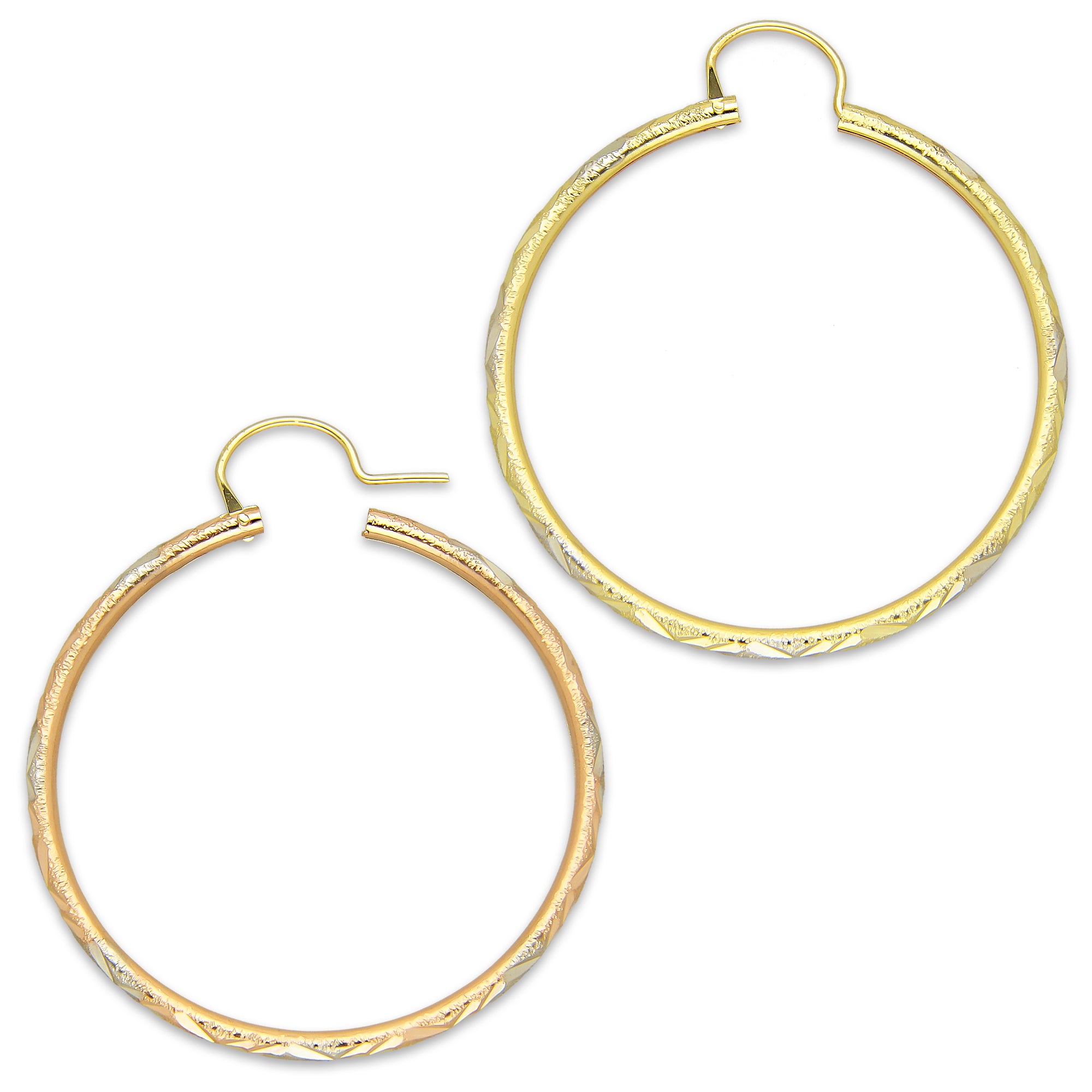 NR14AR025 Arete Arracada Oro Sólido 14K Tubo 2 mm Láser Florentino Diamantado DIámetro 3.6 cm