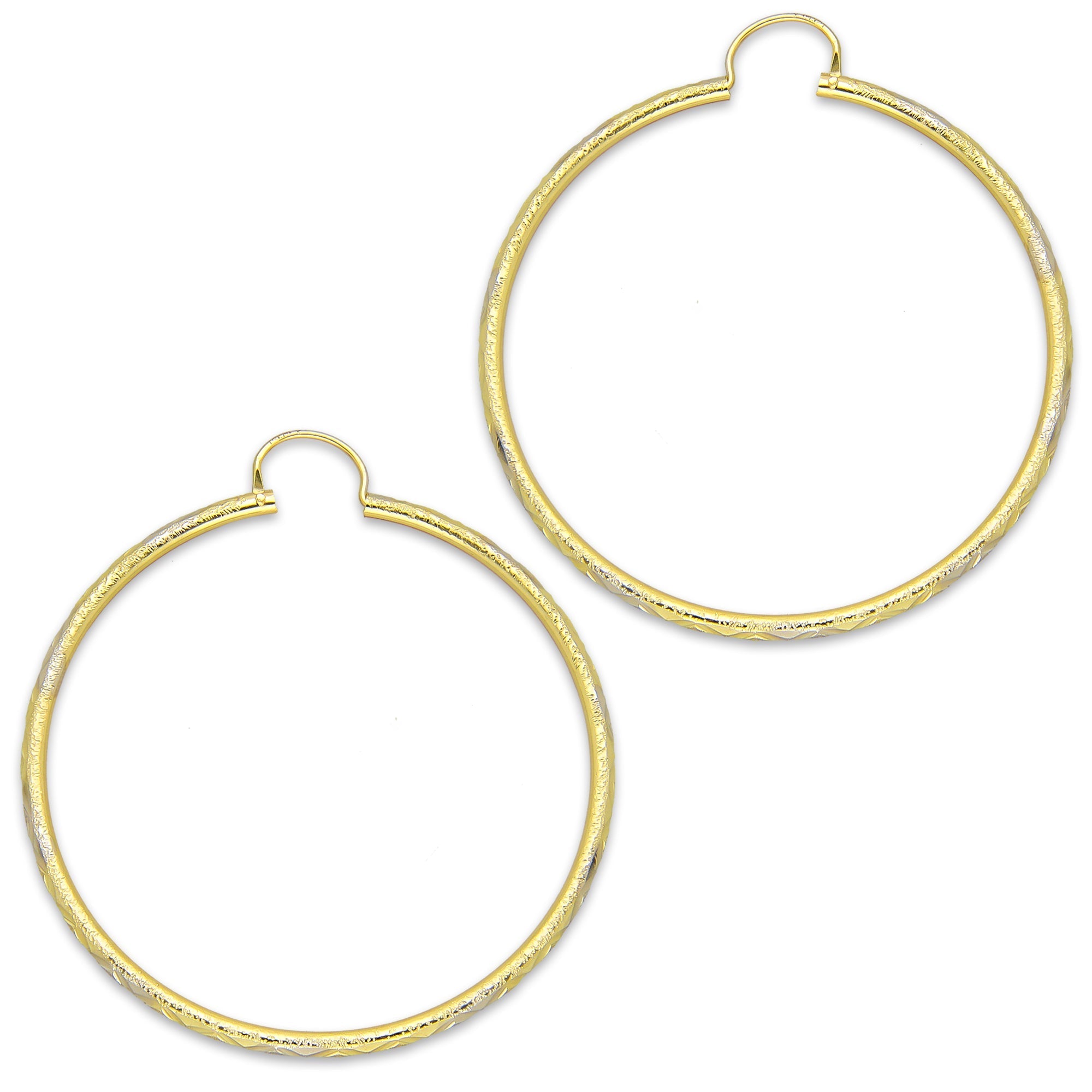 NR14AR026 Arete Arracada Oro Sólido 14K Tubo 2 mm Láser Florentino Diamantado DIámetro 4.4 cm
