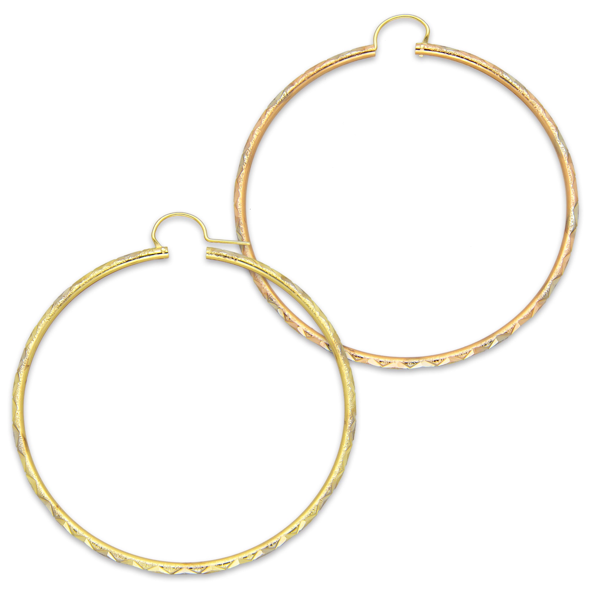 NR14AR027 Arete Arracada Oro Sólido 14K Tubo 2 mm Láser Florentino Diamantado DIámetro 5.2 cm