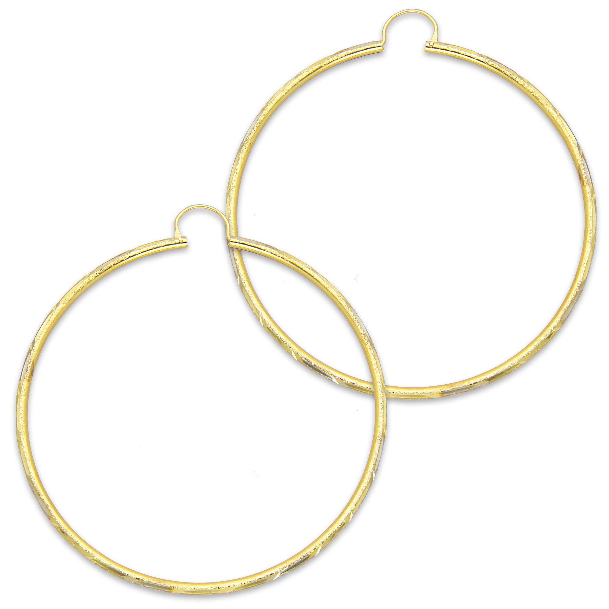 NR14AR028 Arete Arracada Oro Sólido 14K Tubo 2 mm Láser Florentino Diamantado DIámetro 5.8 cm