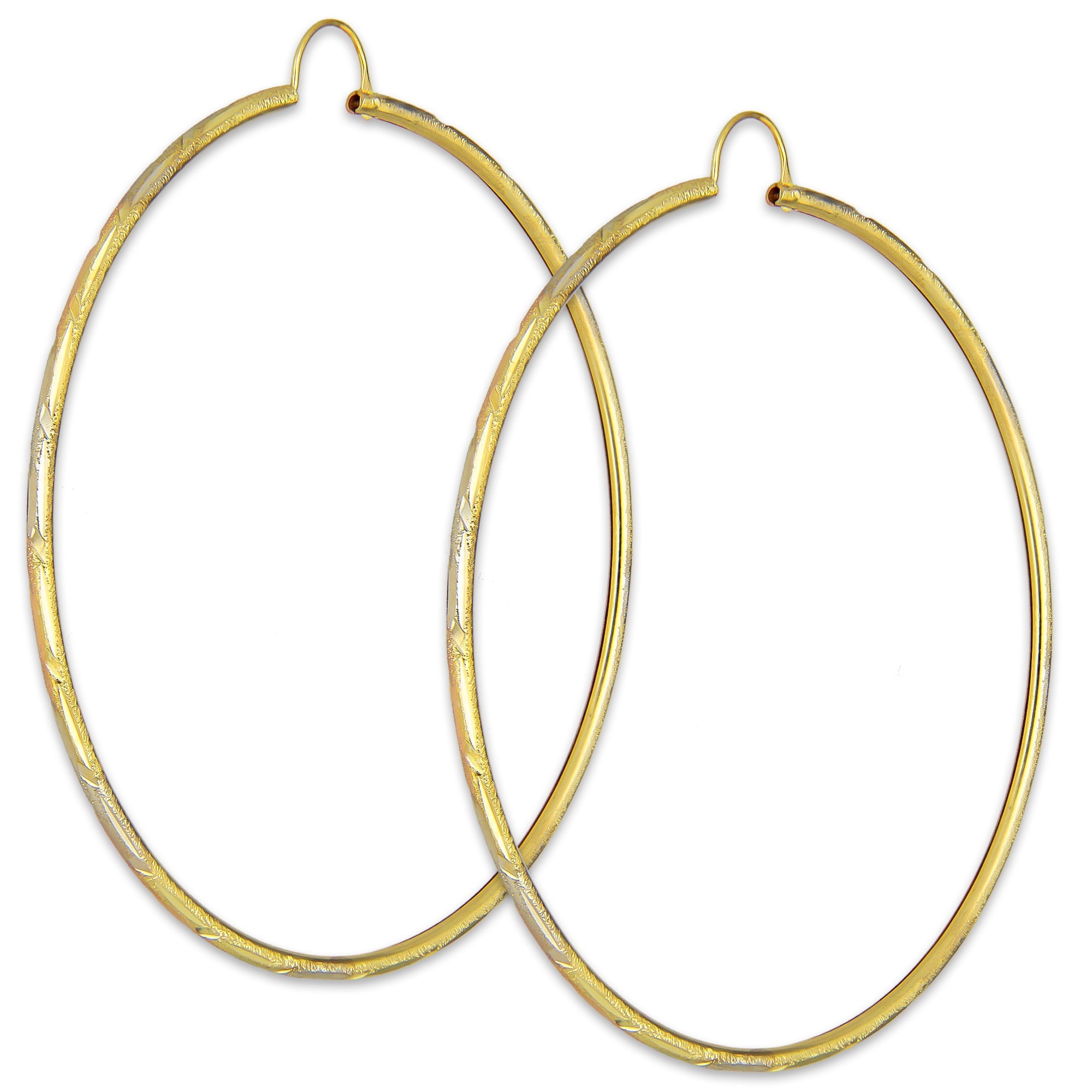 NR14AR029 Arete Arracada Oro Sólido 14K Tubo 2 mm Láser Florentino Diamantado DIámetro 6.9 cm