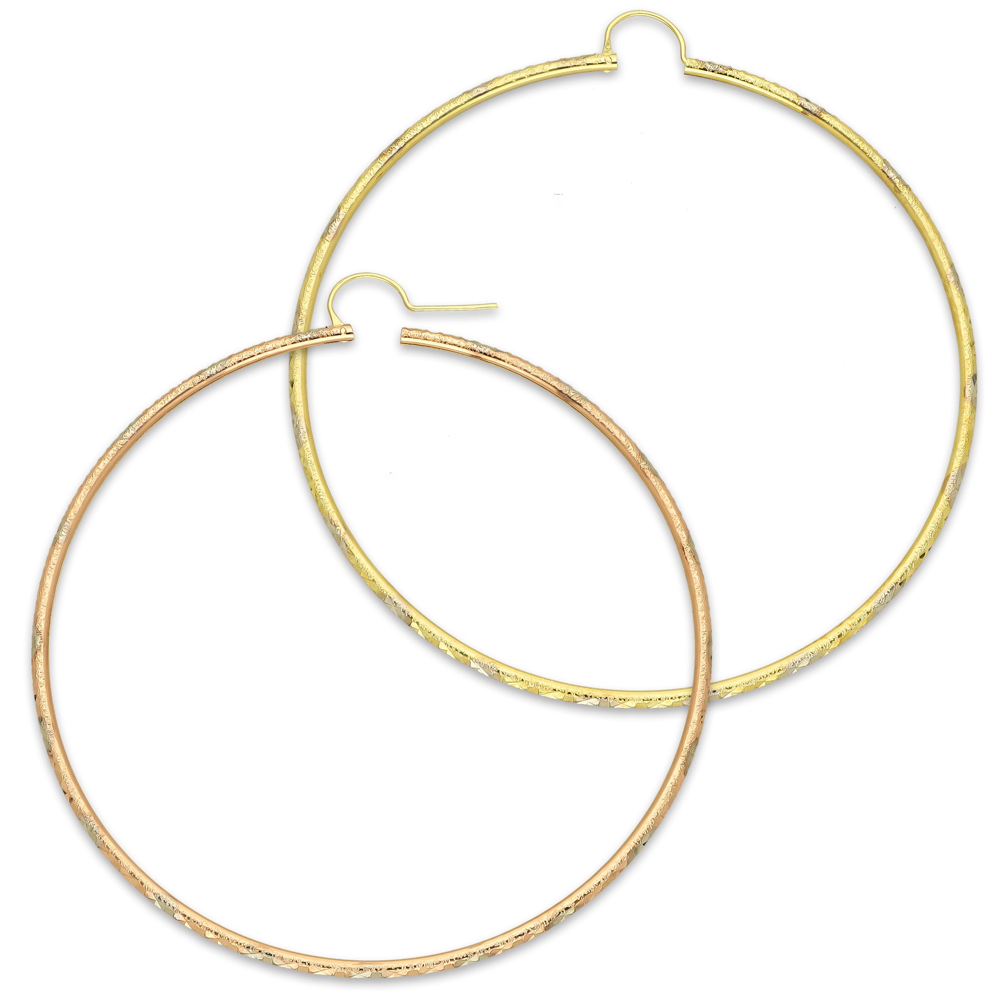 NR14AR030 Arete Arracada Oro Sólido 14K Tubo 2 mm Láser Florentino Diamantado DIámetro 7.4 cm