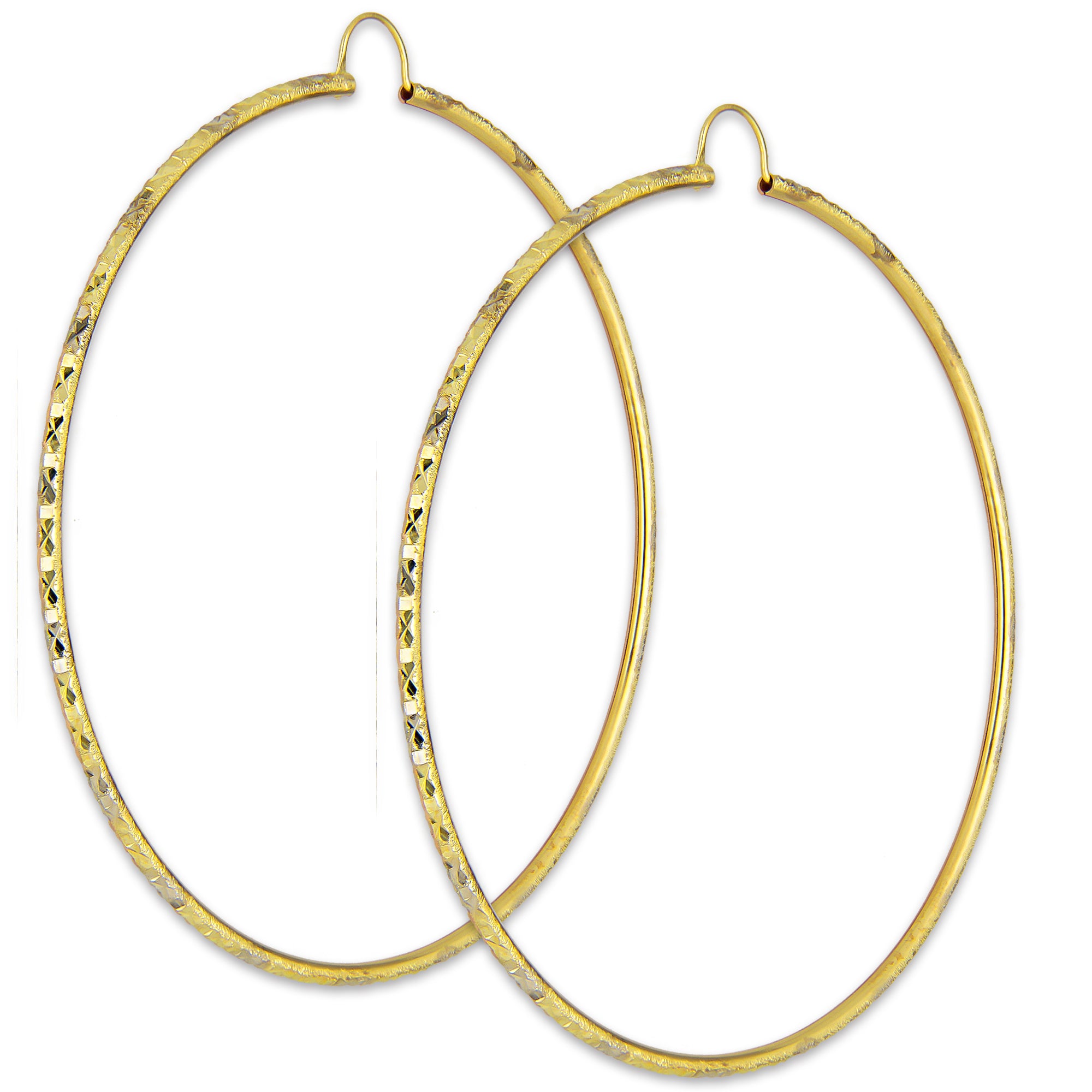 NR14AR030 Arete Arracada Oro Sólido 14K Tubo 2 mm Láser Florentino Diamantado DIámetro 7.4 cm