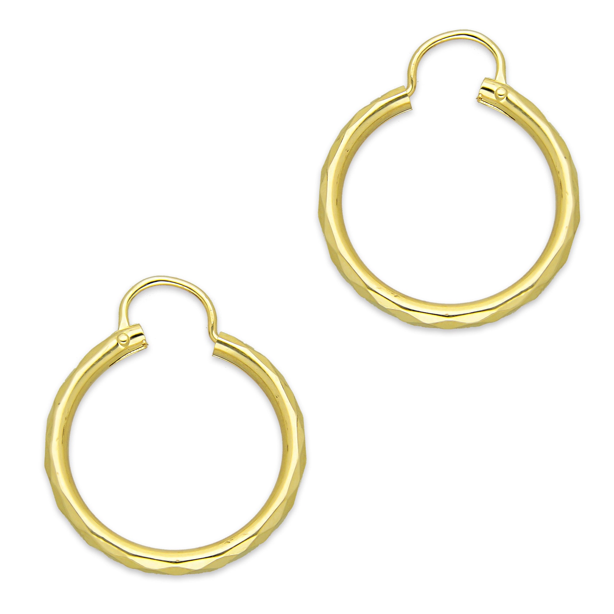 NR14AR031 Arete Arracada Oro Sólido 14K Facetada Tubo 2.5 mm Diámetro 2.1 cm