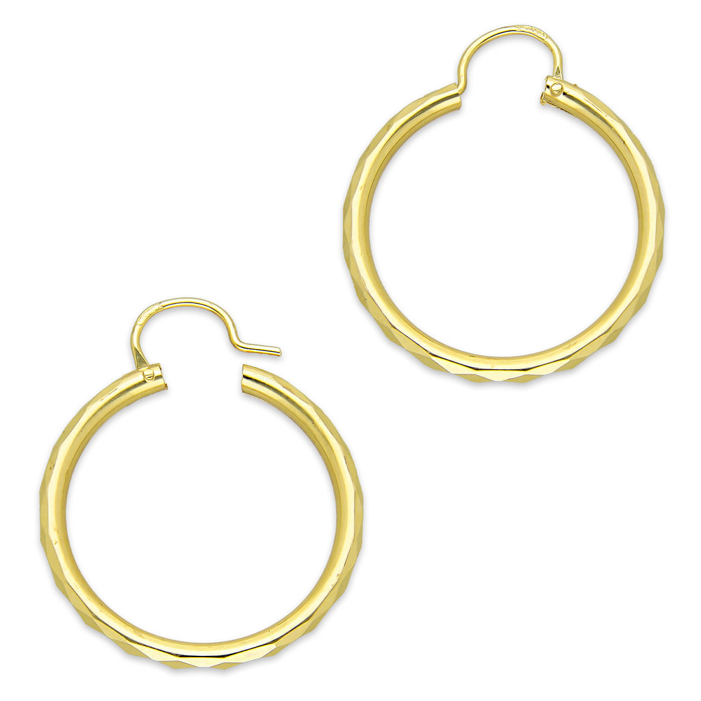NR14AR032 Arete Arracada Oro Sólido 14K Facetada Tubo 2.5 mm Diámetro 2.5 cm
