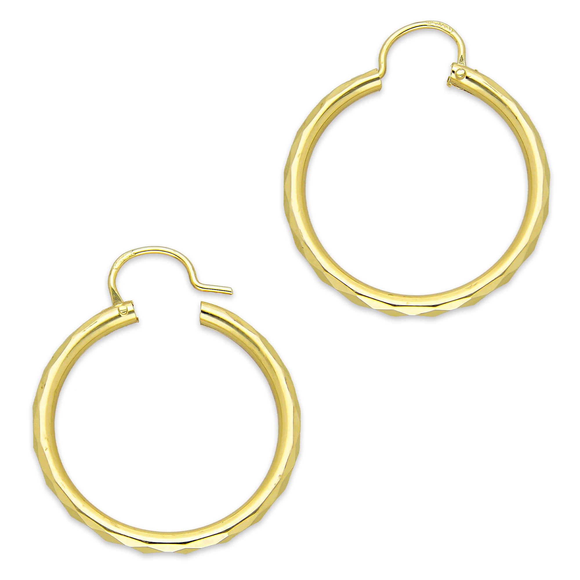 NR14AR032 Arete Arracada Oro Sólido 14K Facetada Tubo 2.5 mm Diámetro 2.5 cm