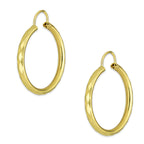 NR14AR032 Arete Arracada Oro Sólido 14K Facetada Tubo 2.5 mm Diámetro 2.5 cm