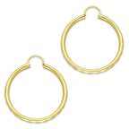 NR14AR033 Arete Arracada Oro Sólido 14K Facetada Tubo 2.5 mm Diámetro 3 cm