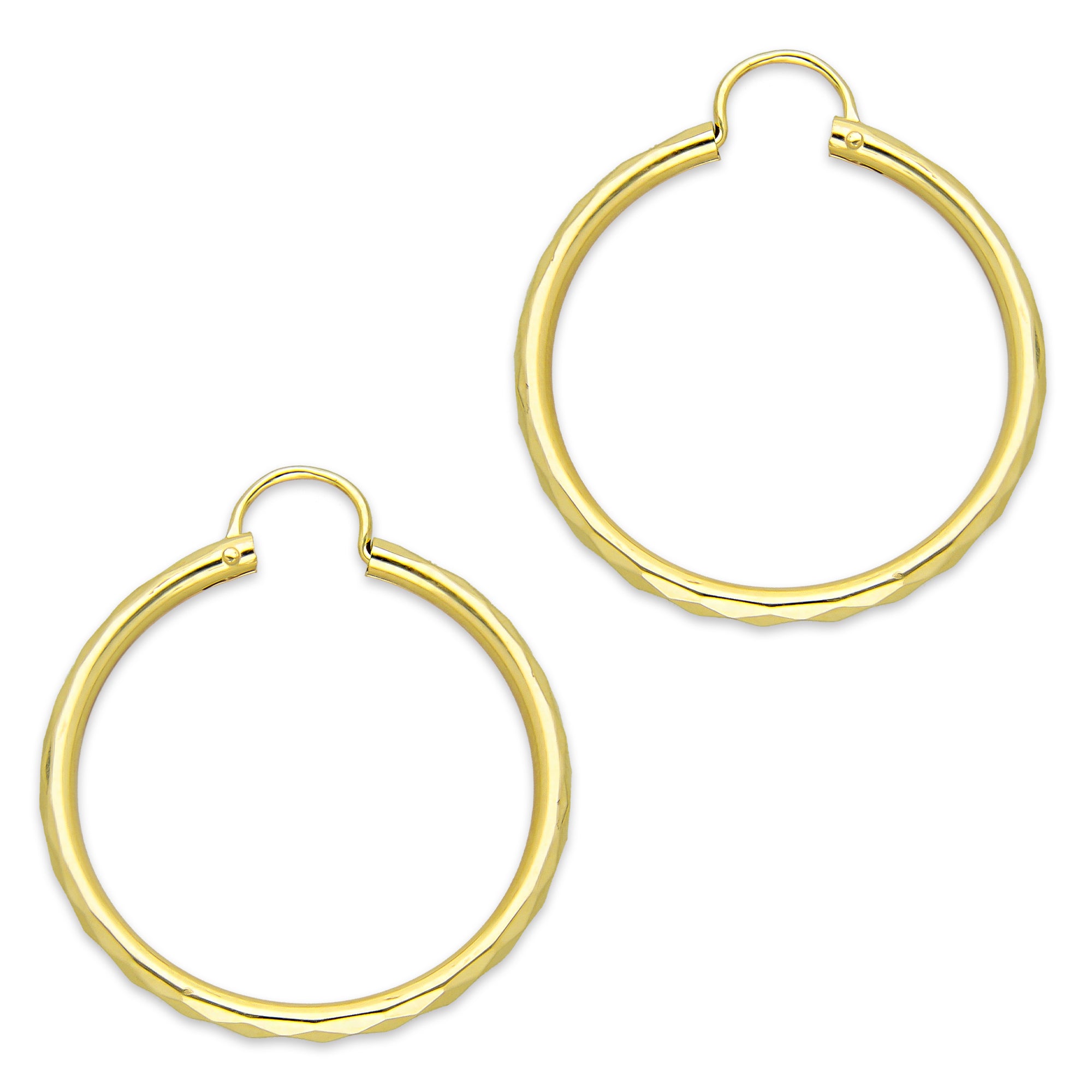 NR14AR033 Arete Arracada Oro Sólido 14K Facetada Tubo 2.5 mm Diámetro 3 cm