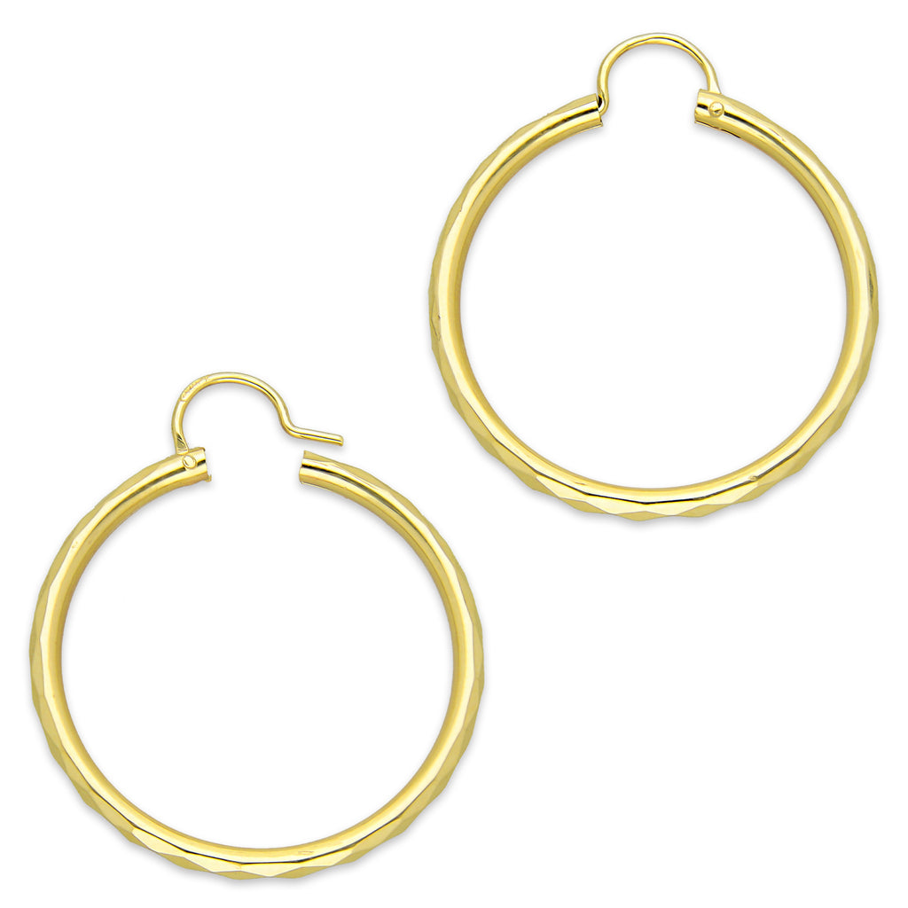 NR14AR033 Arete Arracada Oro Sólido 14K Facetada Tubo 2.5 mm Diámetro 3 cm