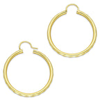 NR14AR033 Arete Arracada Oro Sólido 14K Facetada Tubo 2.5 mm Diámetro 3 cm